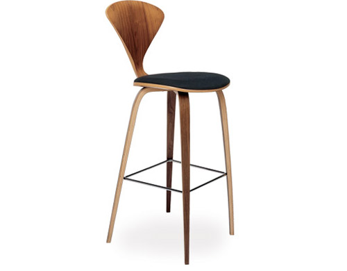 cherner wood leg stool with upholstered seat