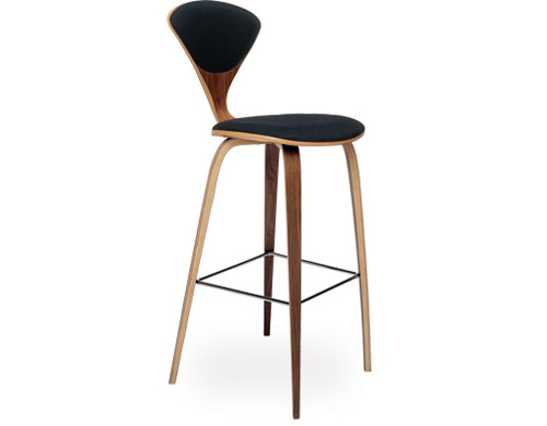 cherner wood leg stool with upholstered seat & back