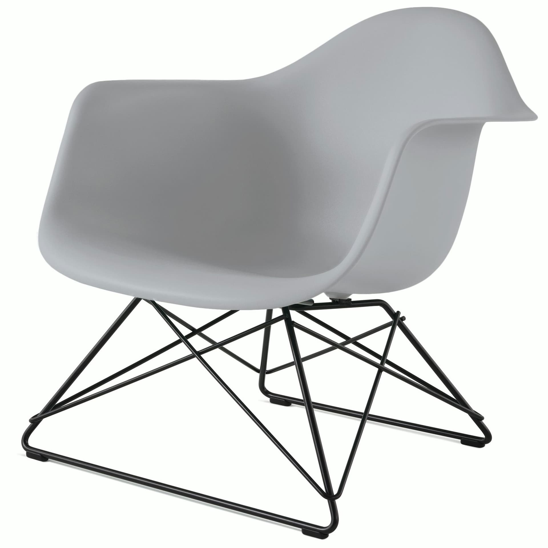 eames molded plastic armchair with low wire base / black base / light grey shell / black standard glides