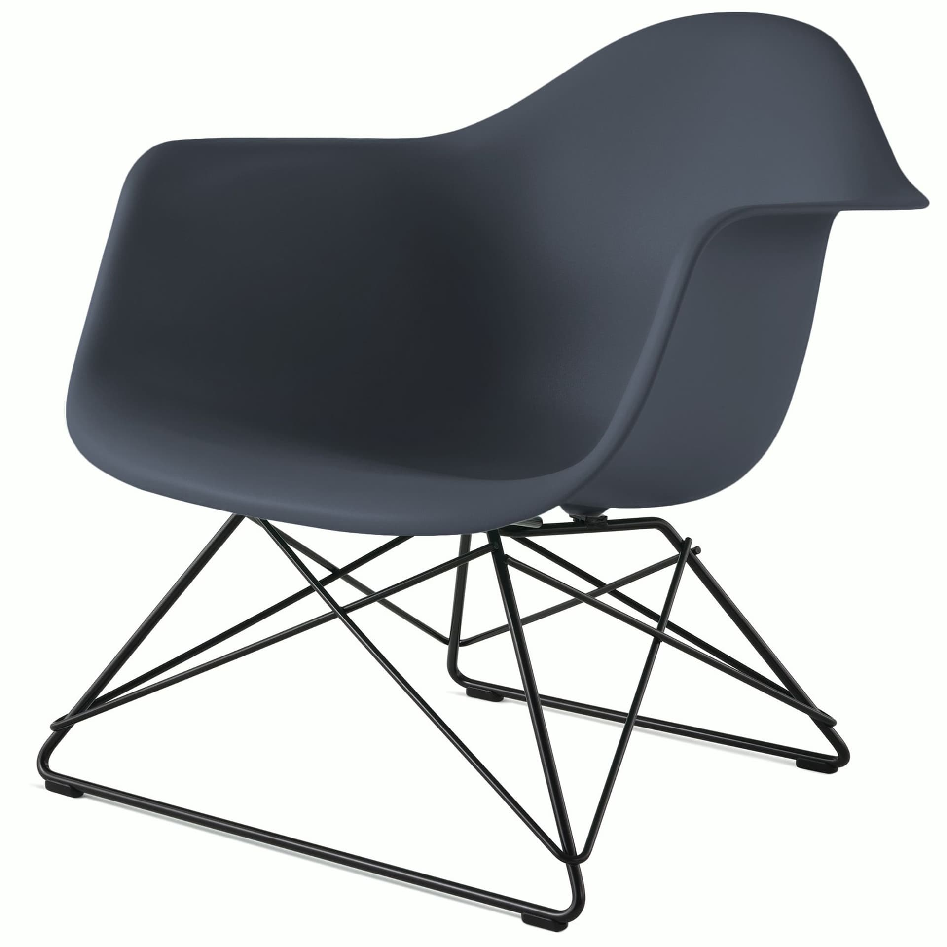 eames molded plastic armchair with low wire base / black base / medium grey shell / black standard glides