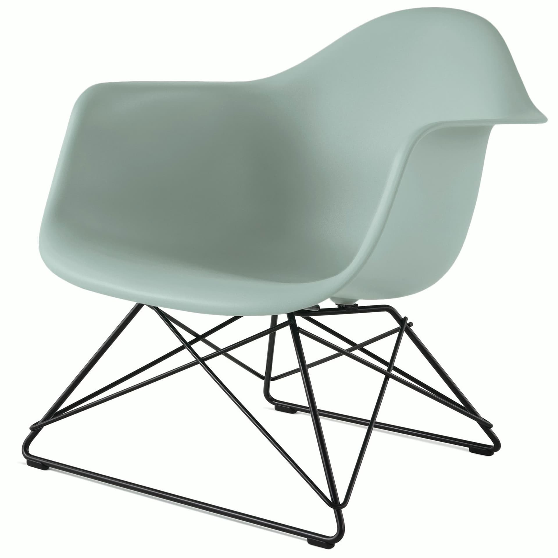 eames molded plastic armchair with low wire base / black base / grey green shell / black standard glides