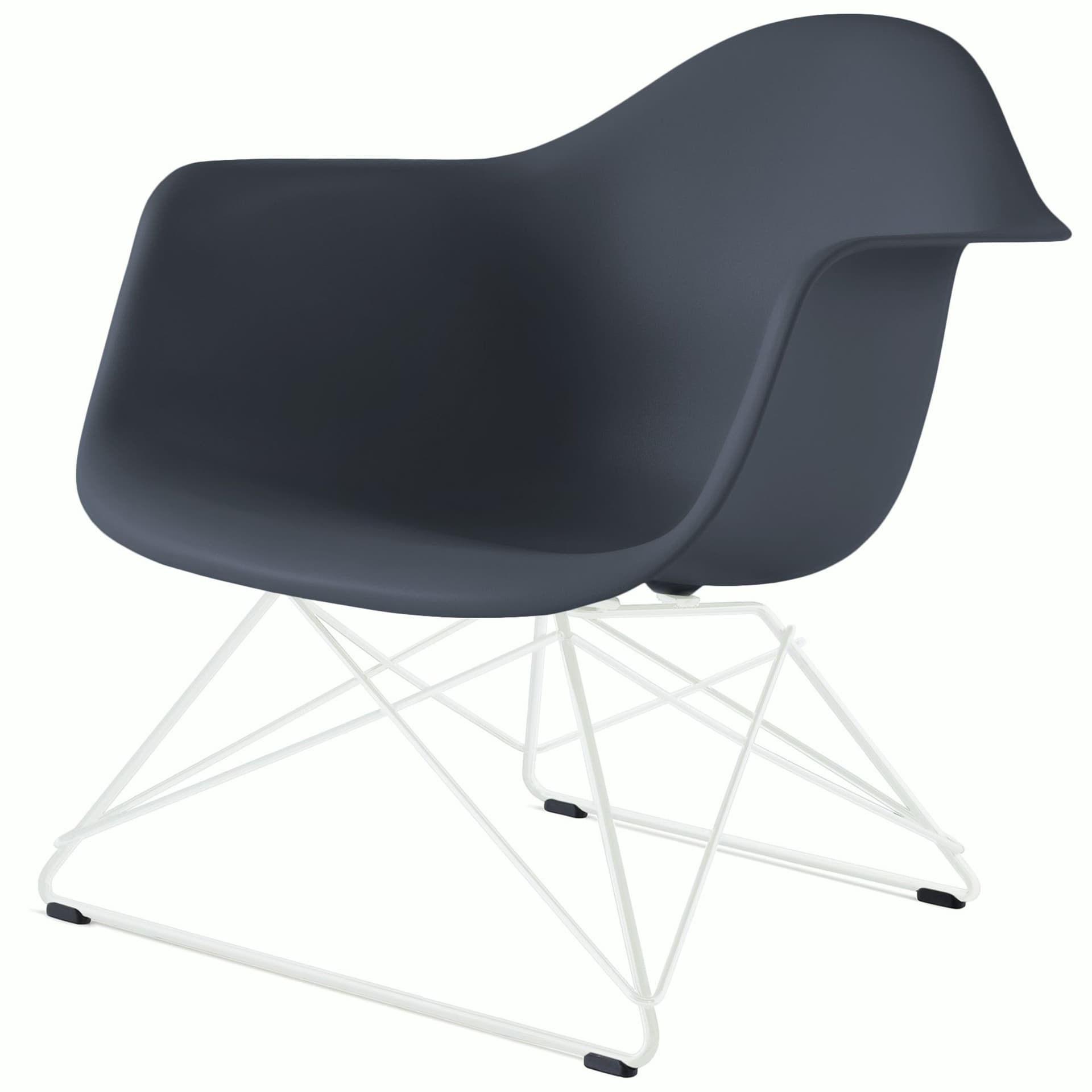 eames molded plastic armchair with low wire base / white base / medium grey shell / white standard glides
