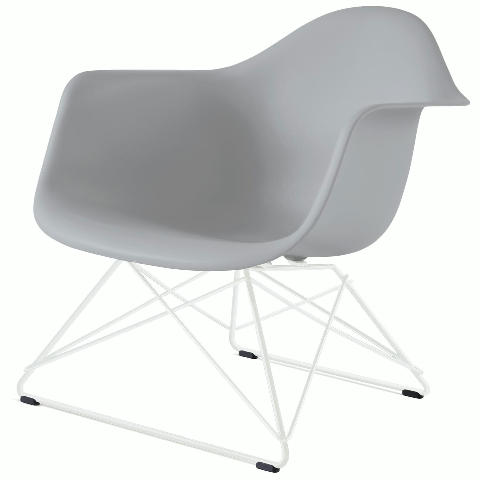 eames molded plastic armchair with low wire base / white base / light grey shell / white standard glides