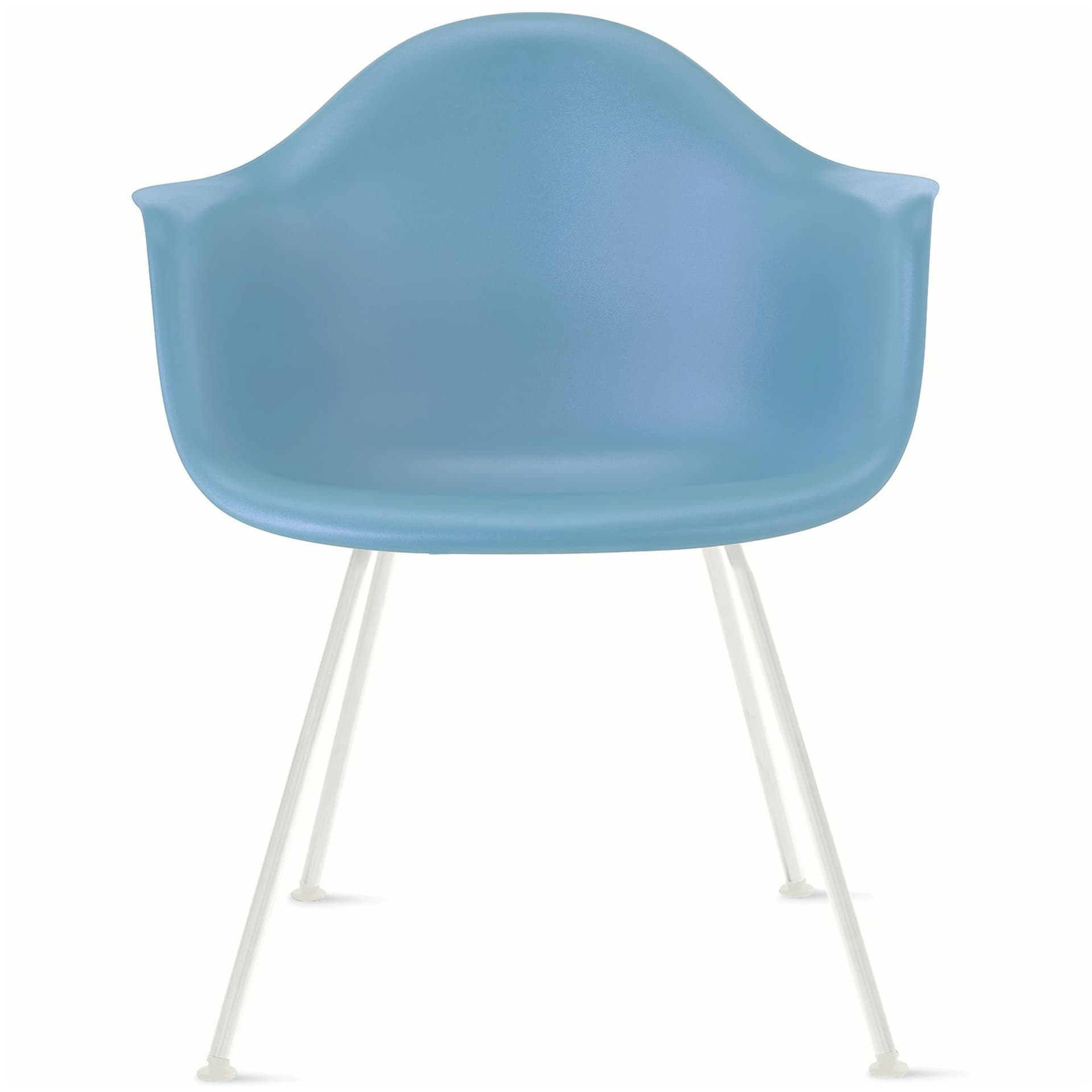 eames molded plastic armchair with 4 leg base / white base / pale blue shell / standard glides