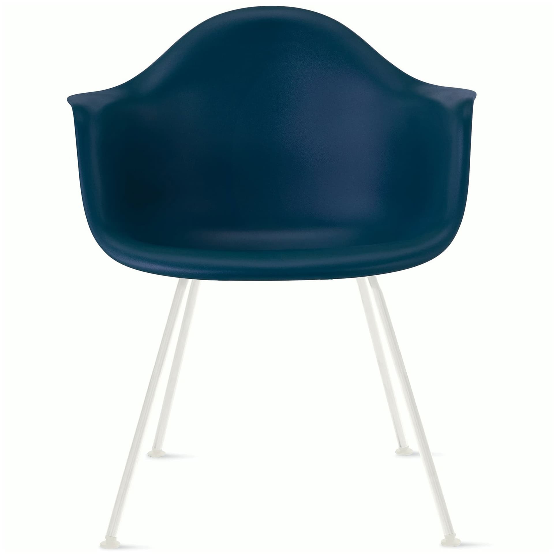 eames molded plastic armchair with 4 leg base / white base / blue green shell / standard glides