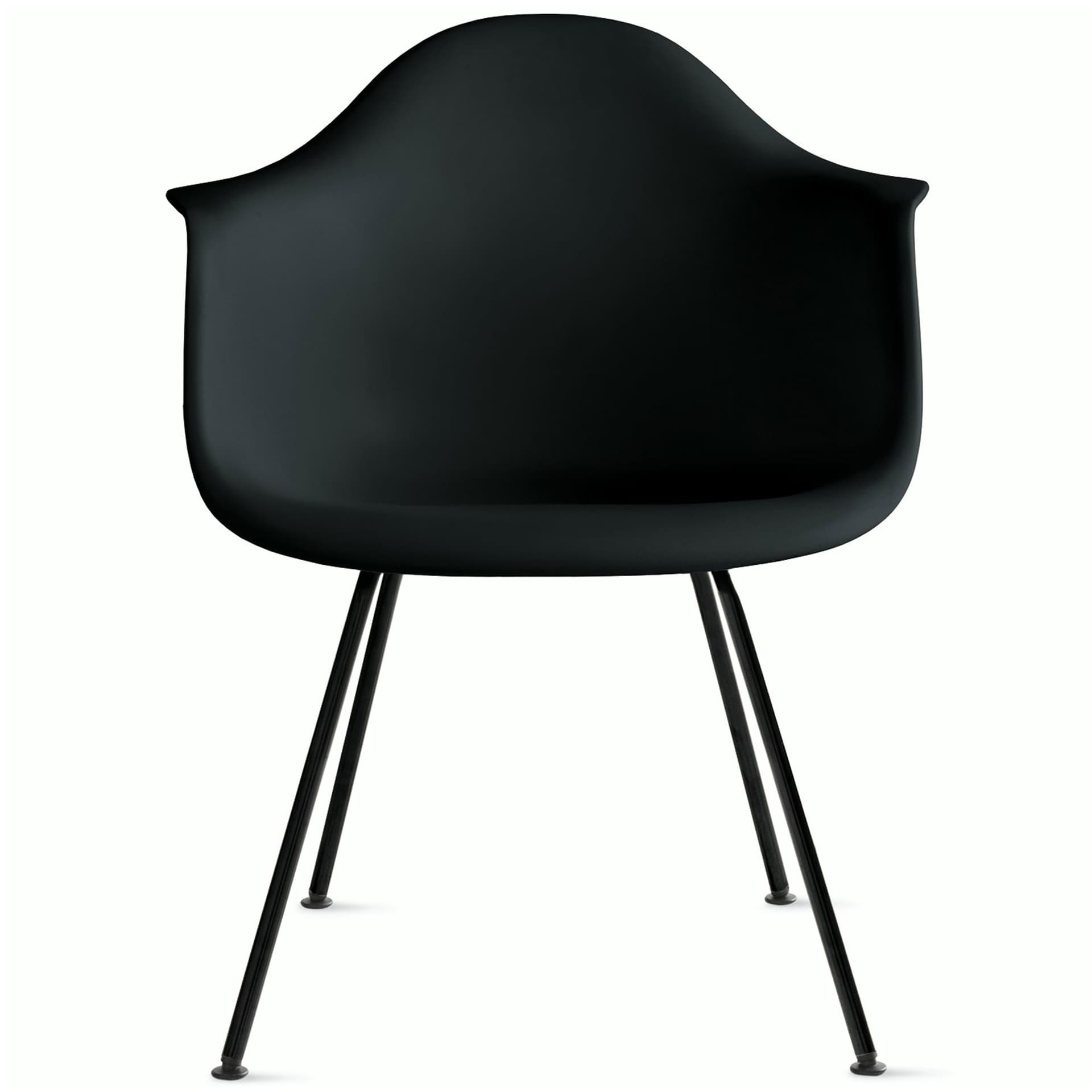 eames molded plastic armchair with 4 leg base / black base / black shell / standard glides