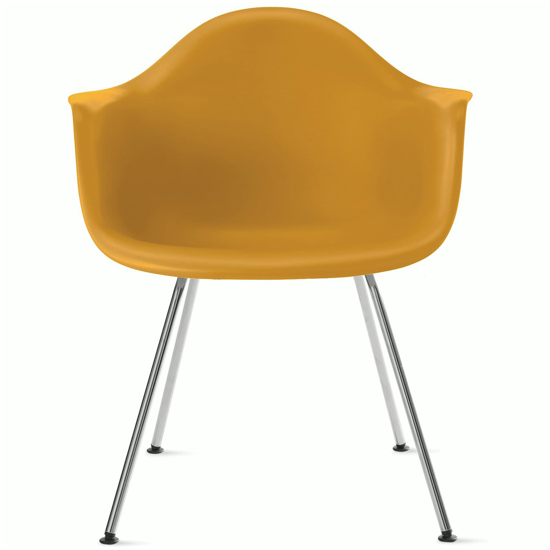 eames molded plastic armchair with 4 leg base / chrome base / deep yellow shell / standard glides