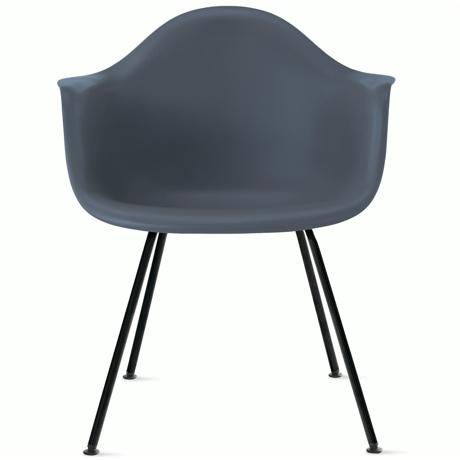 eames molded plastic armchair with 4 leg base / black base / medium grey shell / standard glides
