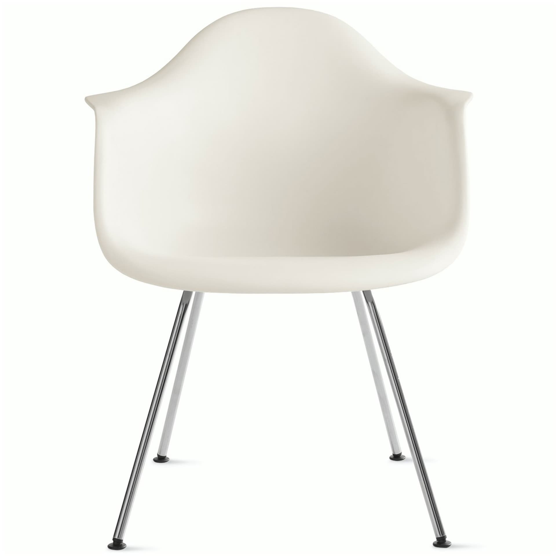 eames molded plastic armchair with 4 leg base / chrome base / white shell / standard glides