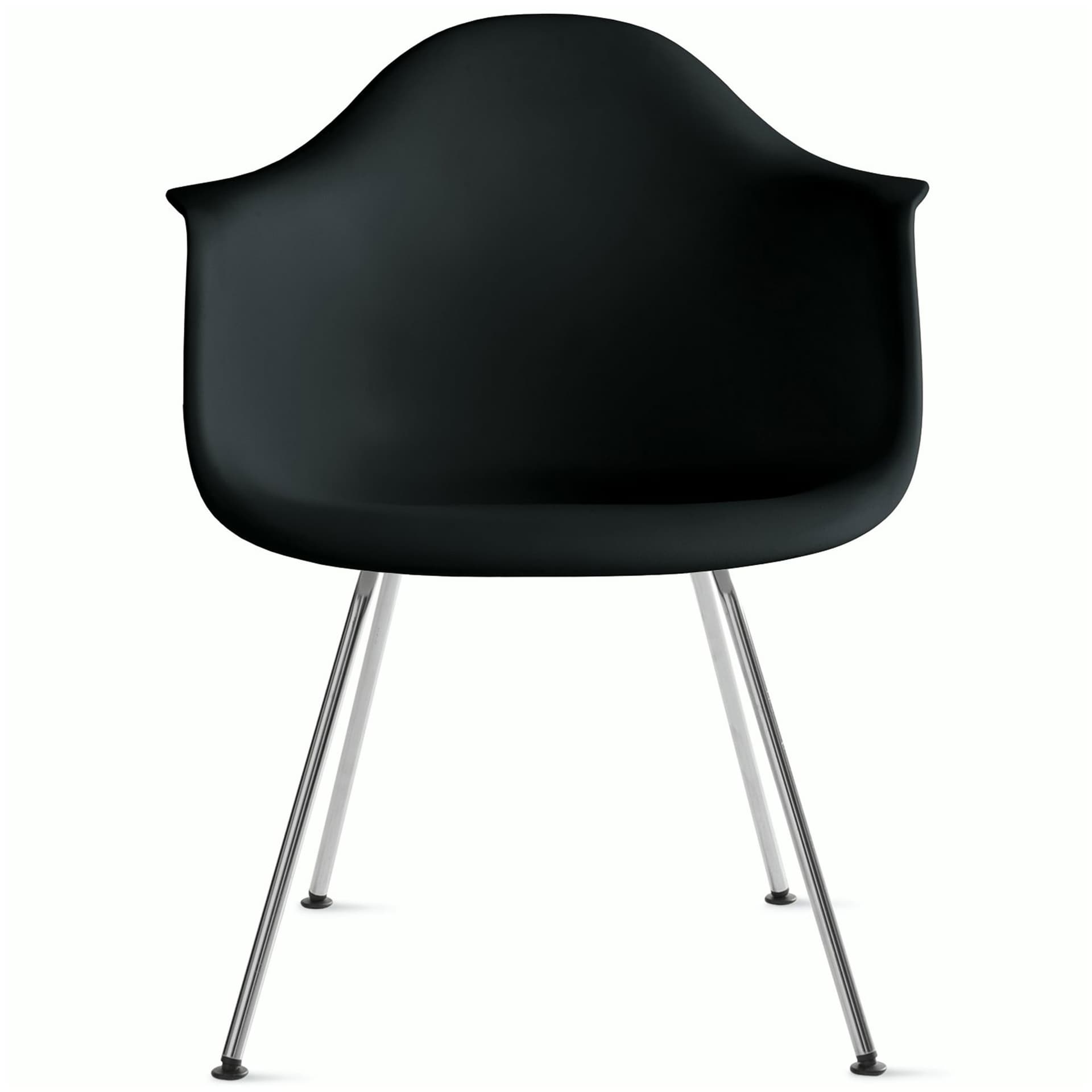eames molded plastic armchair with 4 leg base / chrome base / black shell / standard glides