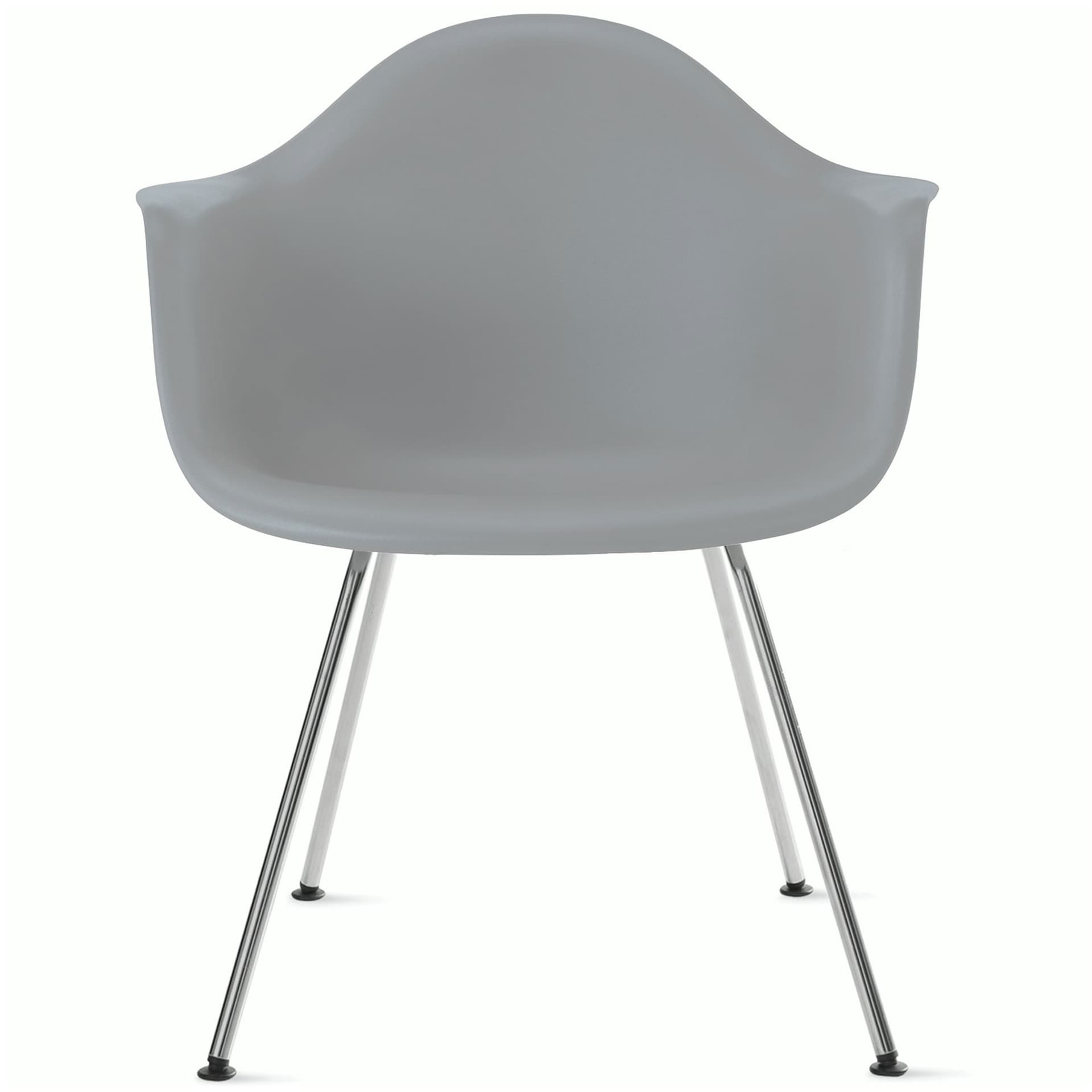 eames molded plastic armchair with 4 leg base / chrome base / light grey shell / standard glides
