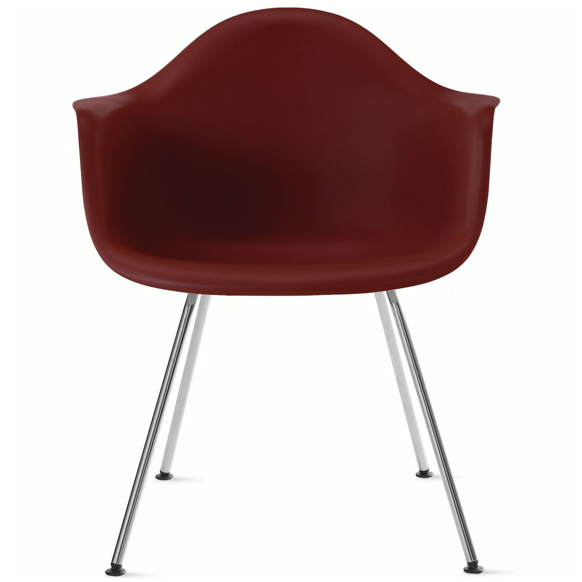 eames molded plastic armchair with 4 leg base / chrome base / brick red shell / standard glides