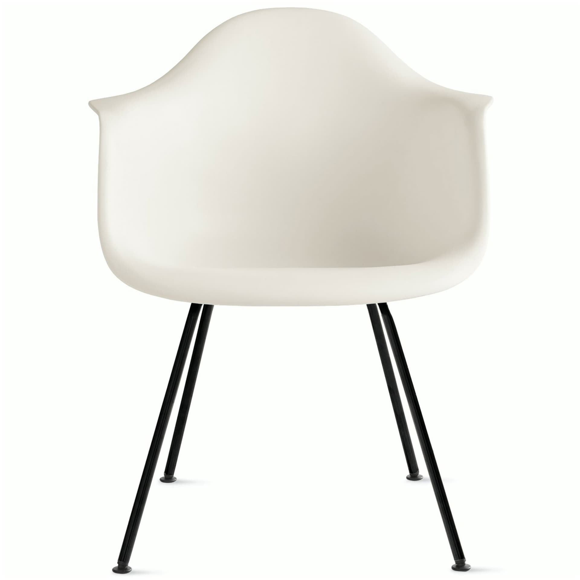 eames molded plastic armchair with 4 leg base / black base / white shell / standard glides