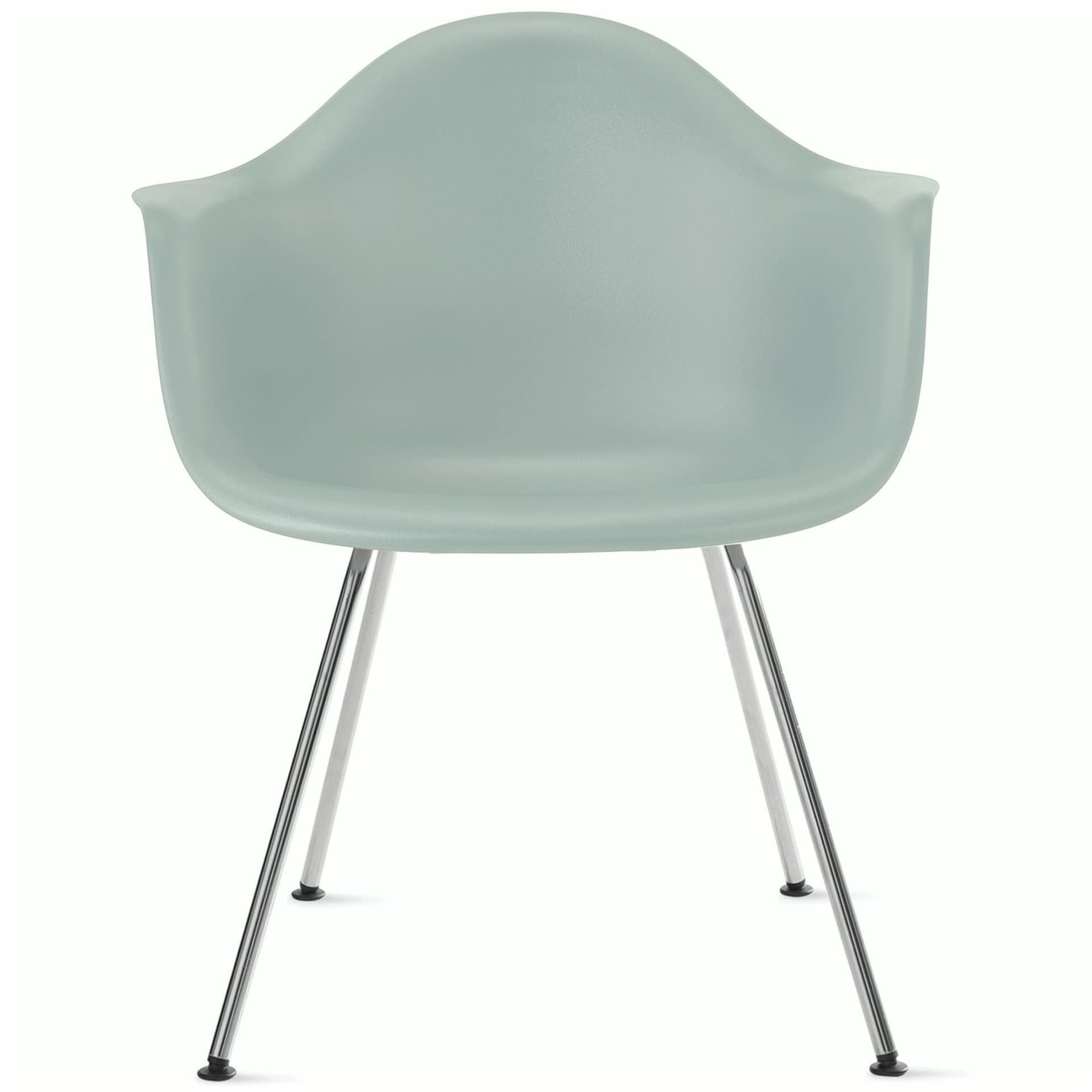 eames molded plastic armchair with 4 leg base / chrome base / grey green shell / standard glides
