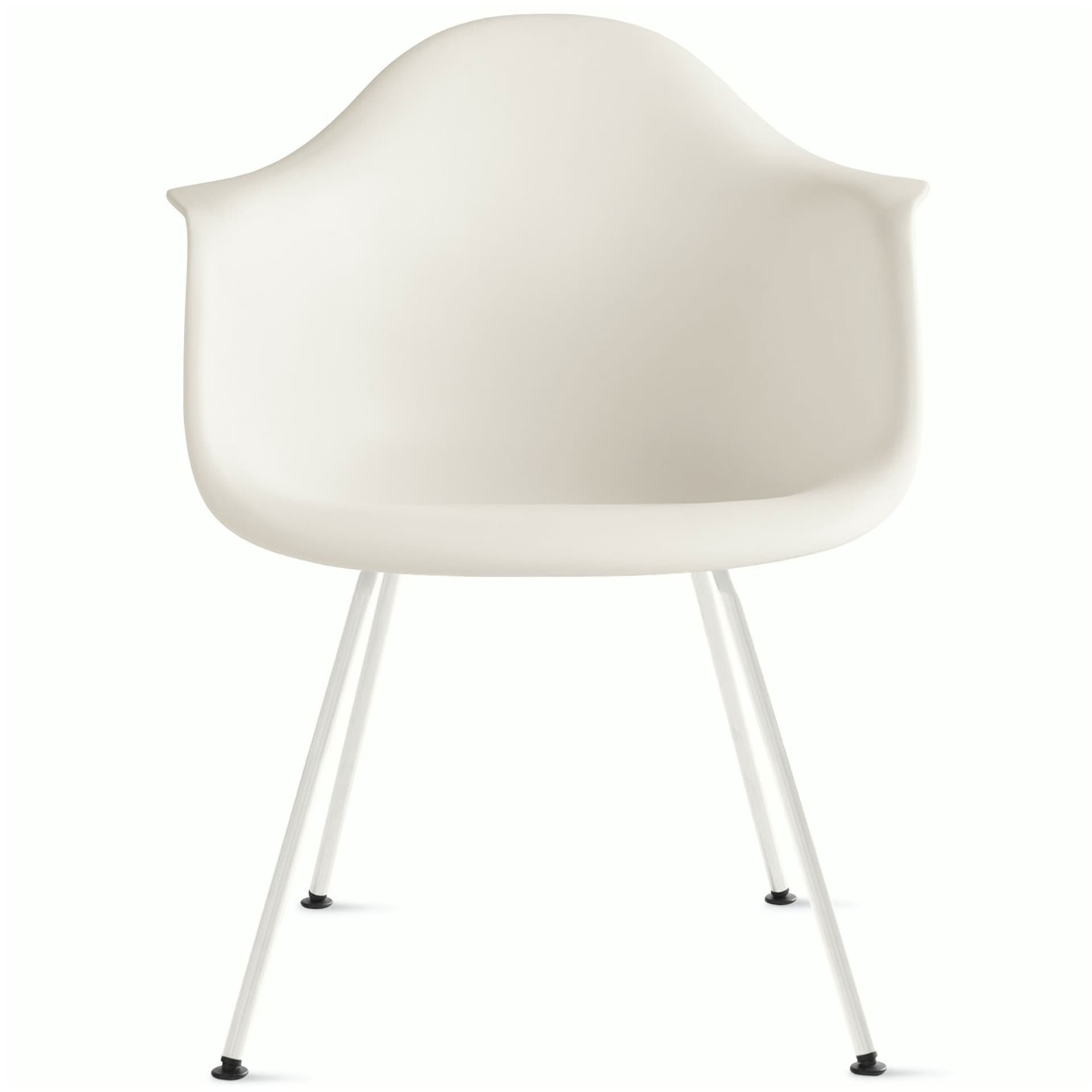 eames molded plastic armchair with 4 leg base / white base / white shell / felt glides