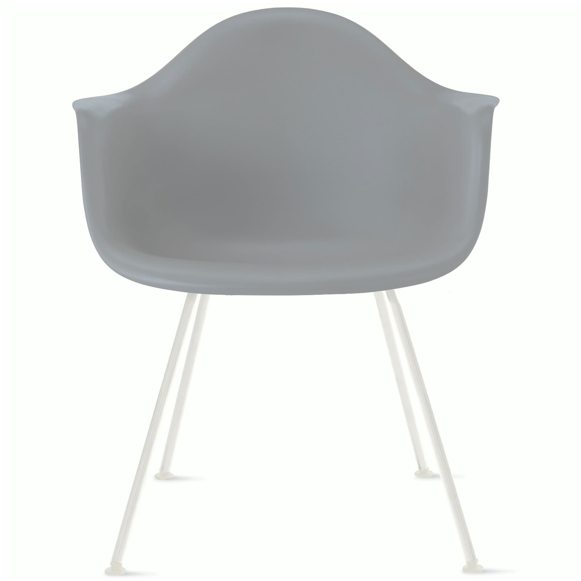 eames molded plastic armchair with 4 leg base / white base / light grey shell / felt glides