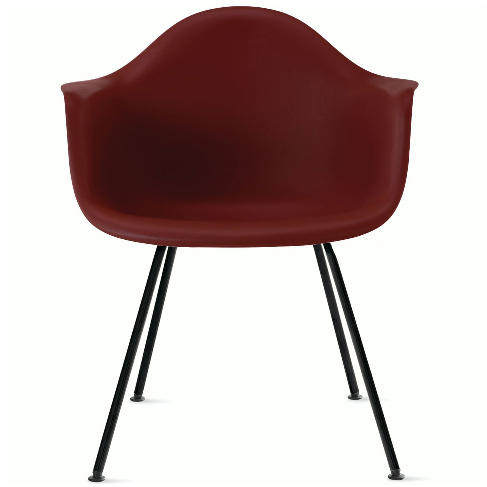 eames molded plastic armchair with 4 leg base / black base / brick red shell / standard glides