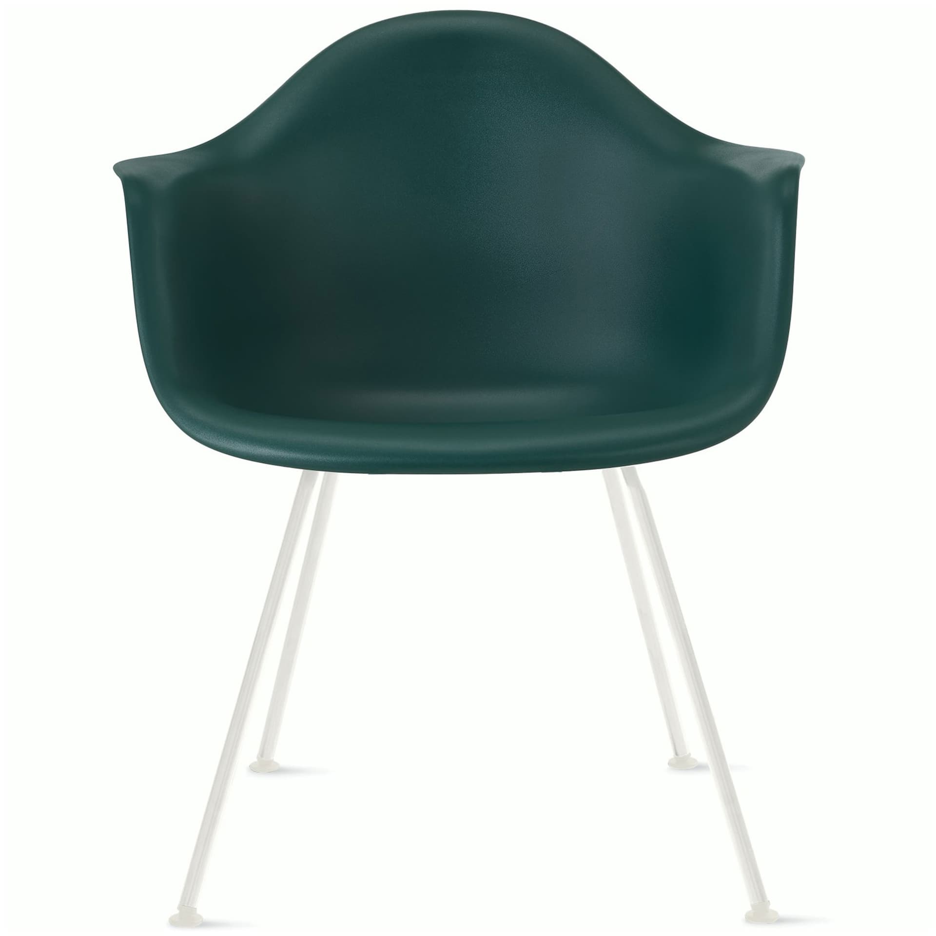 eames molded plastic armchair with 4 leg base / white base / evergreen shell / felt glides
