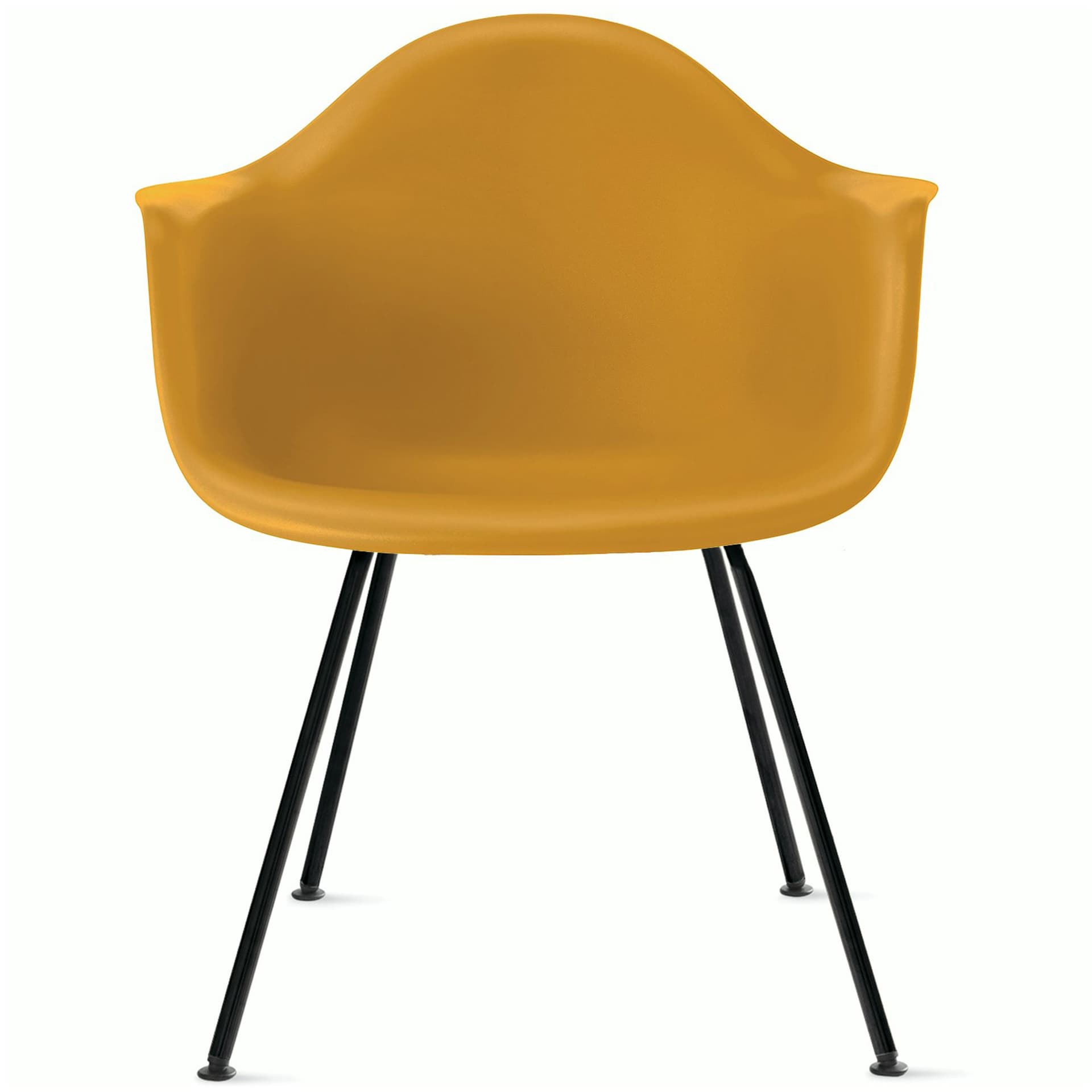 eames molded plastic armchair with 4 leg base / black base / deep yellow shell / felt glides