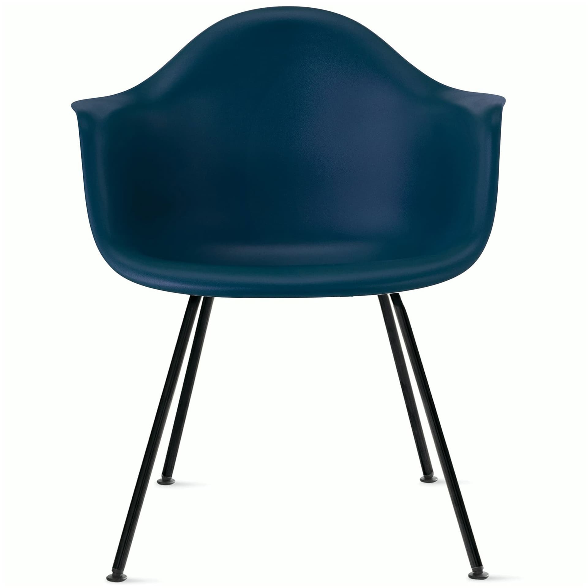eames molded plastic armchair with 4 leg base / black base / blue green shell / standard glides