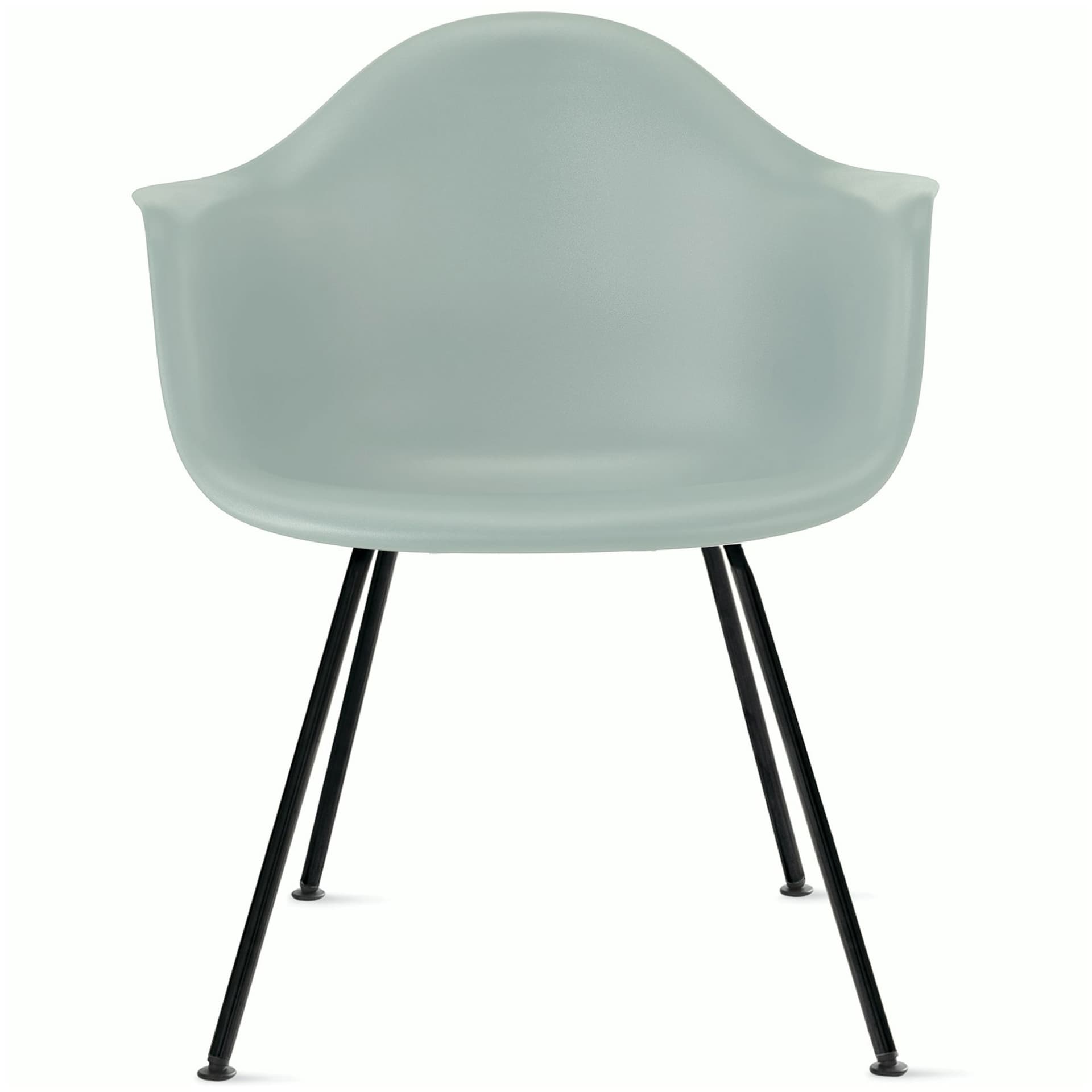 eames molded plastic armchair with 4 leg base / black base / grey green shell / felt glides