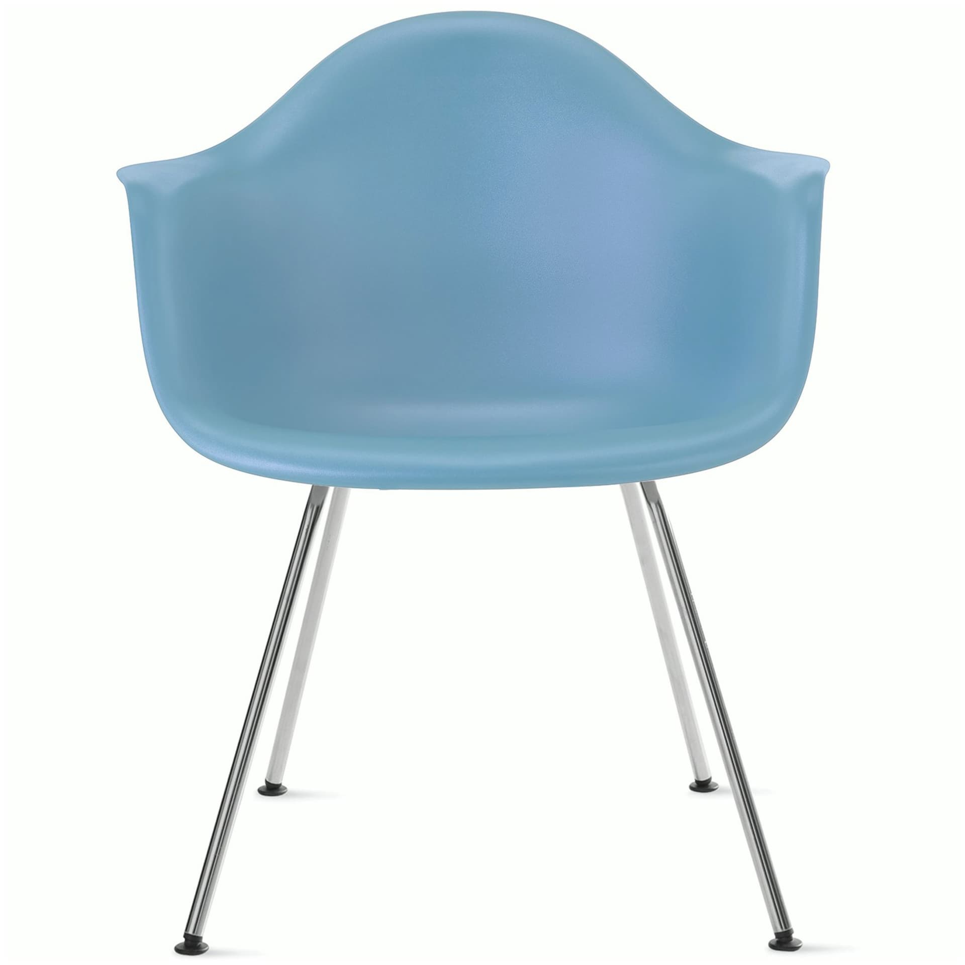 eames molded plastic armchair with 4 leg base / chrome base / pale blue shell / felt glides