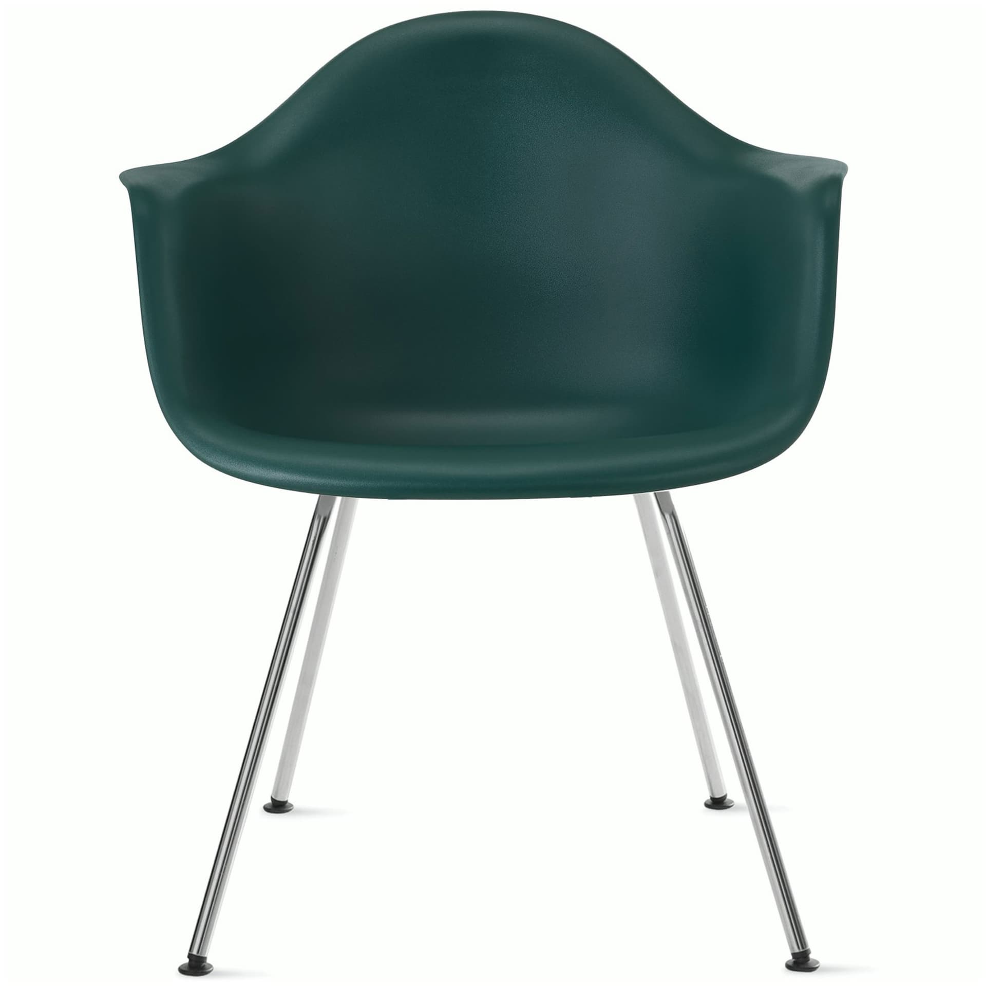 eames molded plastic armchair with 4 leg base / chrome base / evergreen shell / felt glides