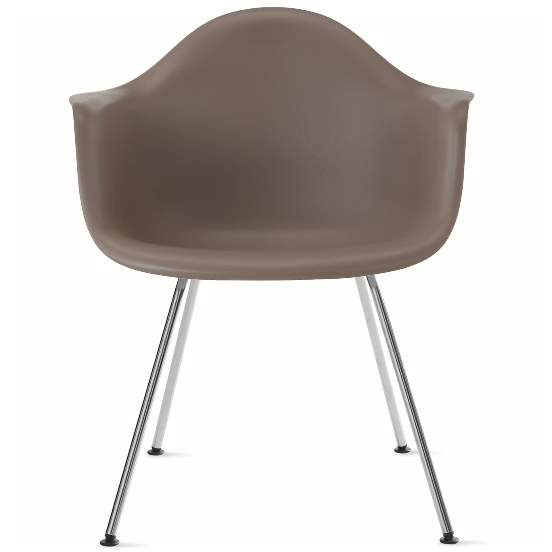 eames molded plastic armchair with 4 leg base / chrome base / cocoa shell / felt glides