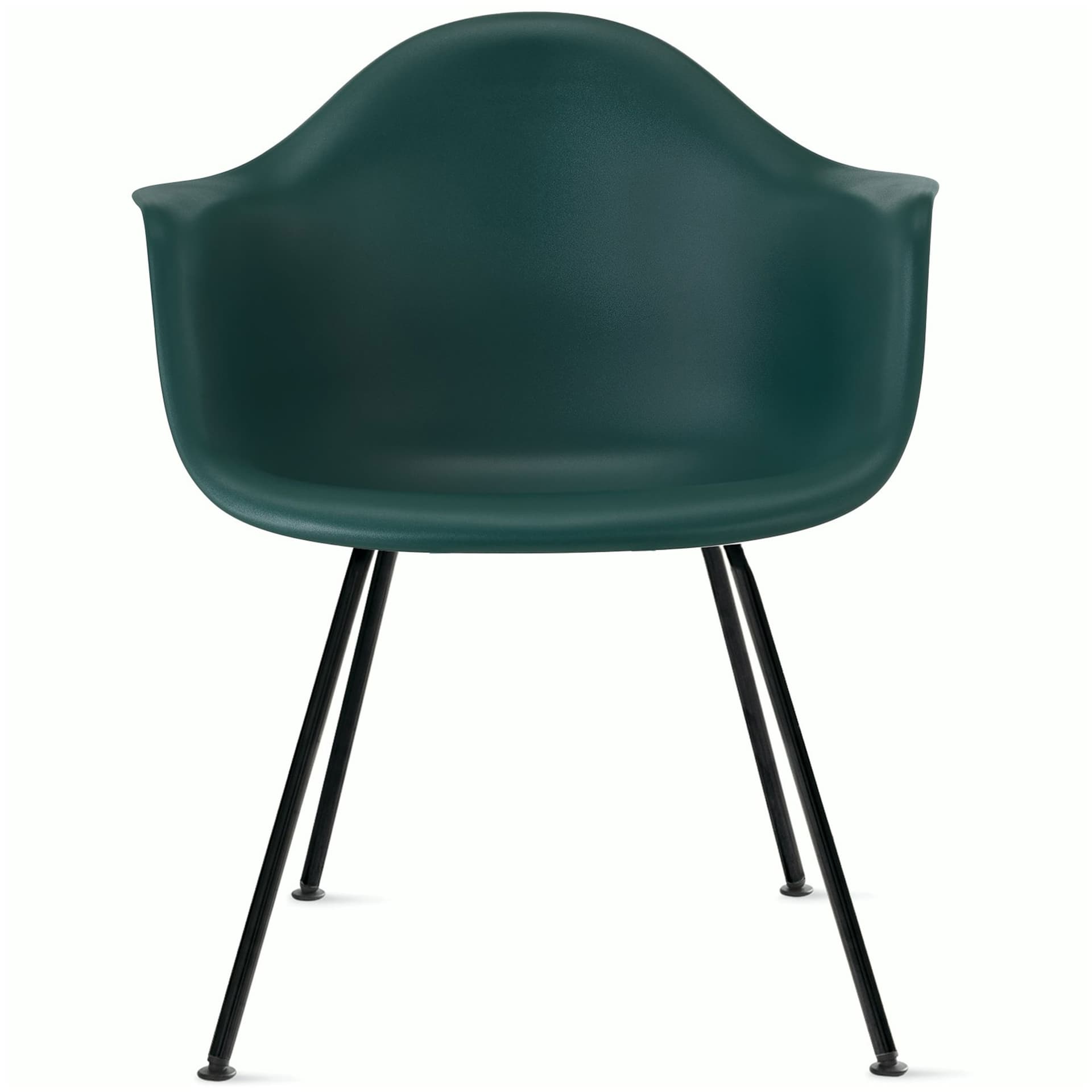 eames molded plastic armchair with 4 leg base / black base / evergreen shell / felt glides