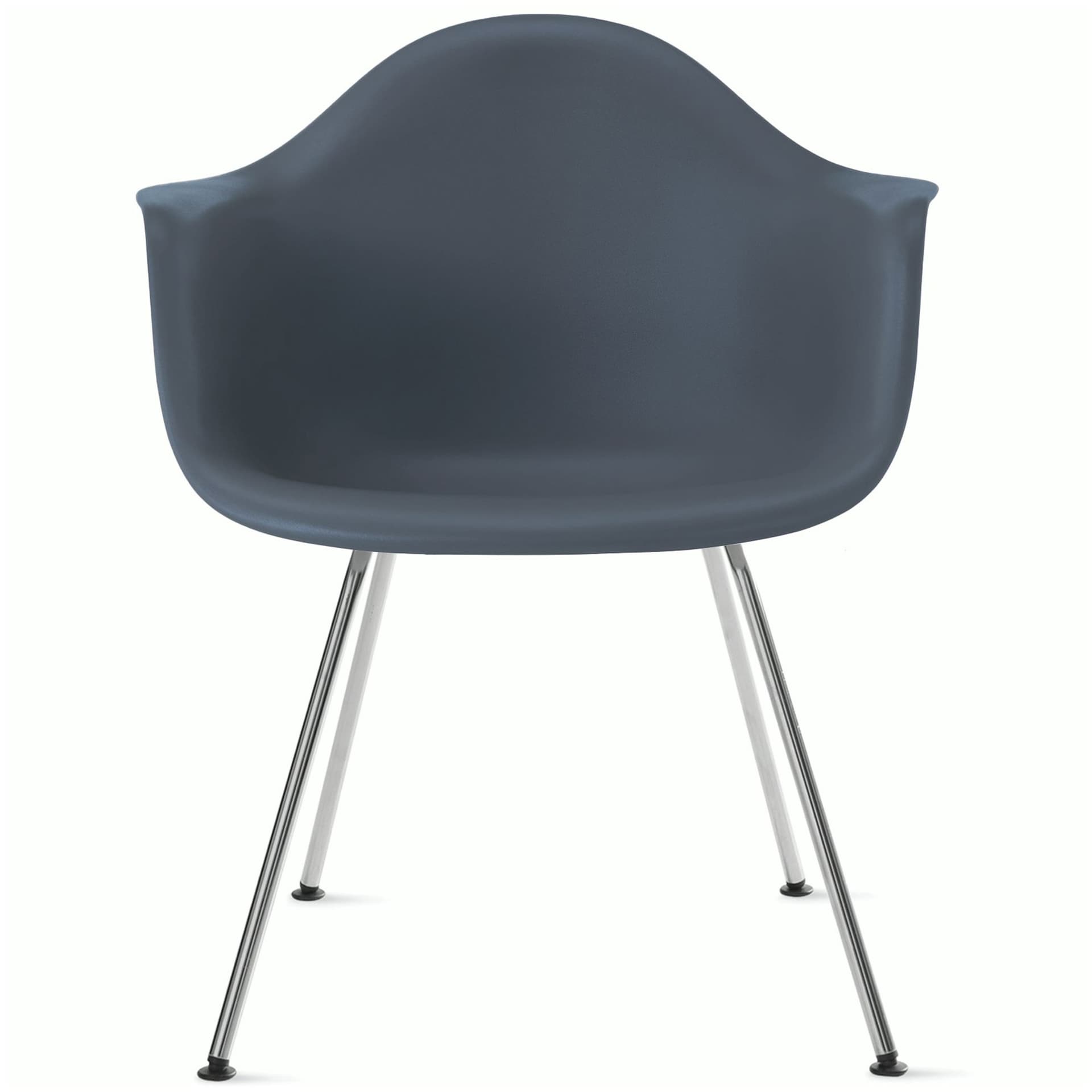 eames molded plastic armchair with 4 leg base / chrome base / medium grey shell / felt glides
