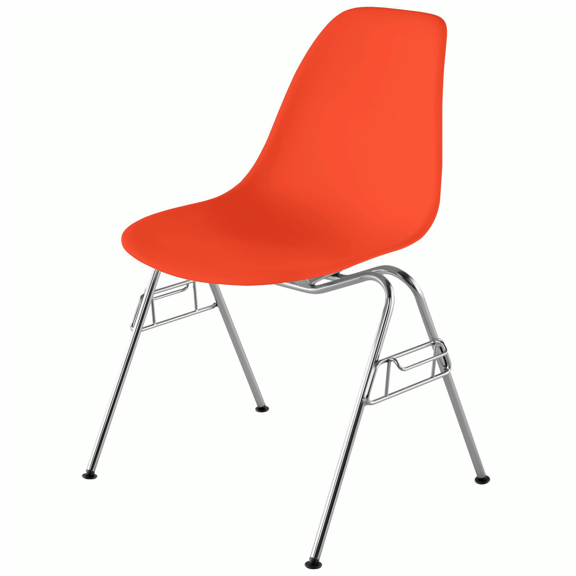eames molded plastic side chair with stacking base / red orange shell / standard glides
