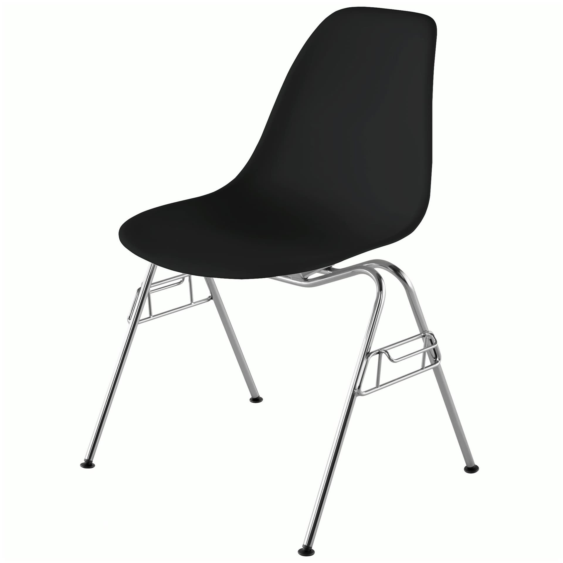 eames molded plastic side chair with stacking base / black shell / standard glides