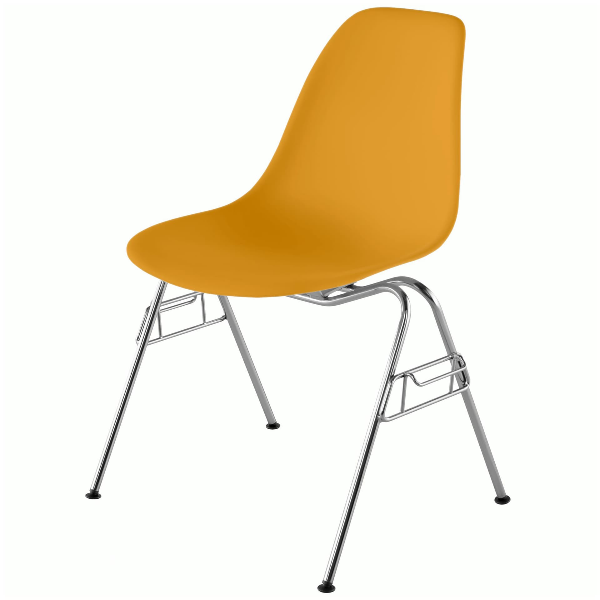 eames molded plastic side chair with stacking base / deep yellow shell / felt glides