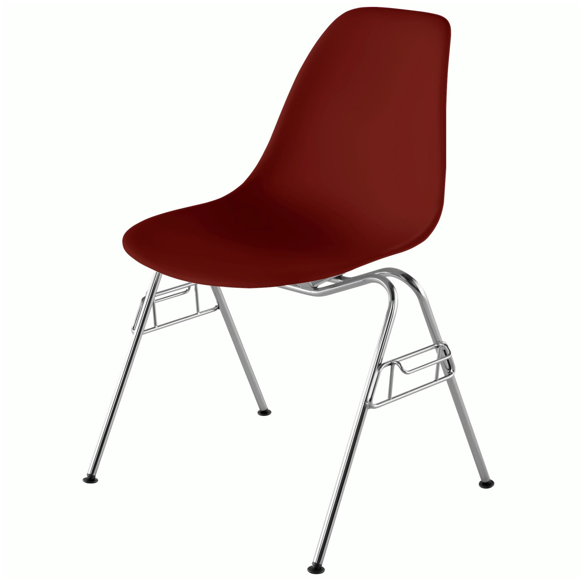 eames molded plastic side chair with stacking base / brick red shell / felt glides