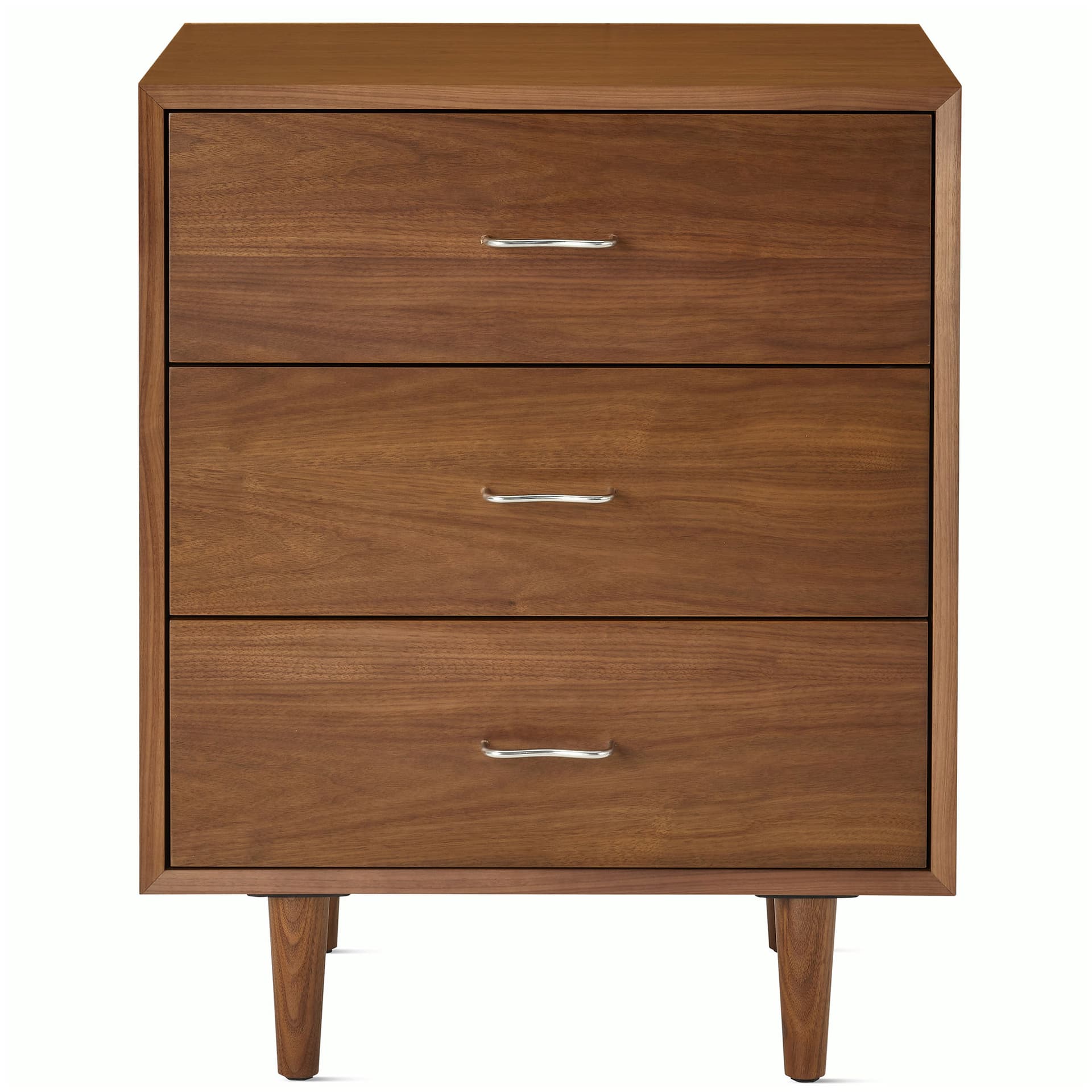 Nelson Basic Cabinet Series 3-Drawer Cabinet / tapered legs / aluminum wavy pulls / walnut finish
