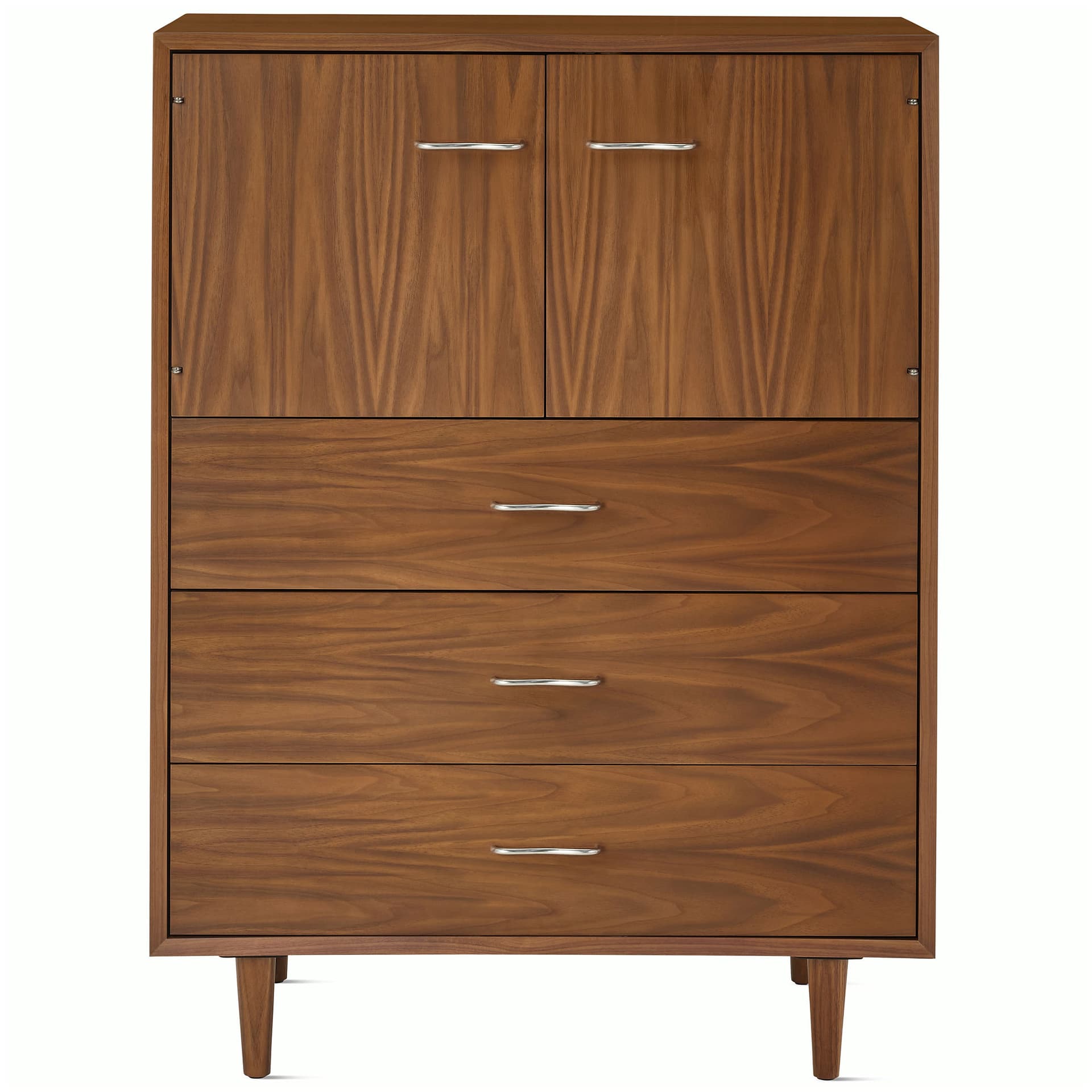 Nelson Basic Cabinet Series Console / tapered legs / aluminum wavy pulls / walnut finish