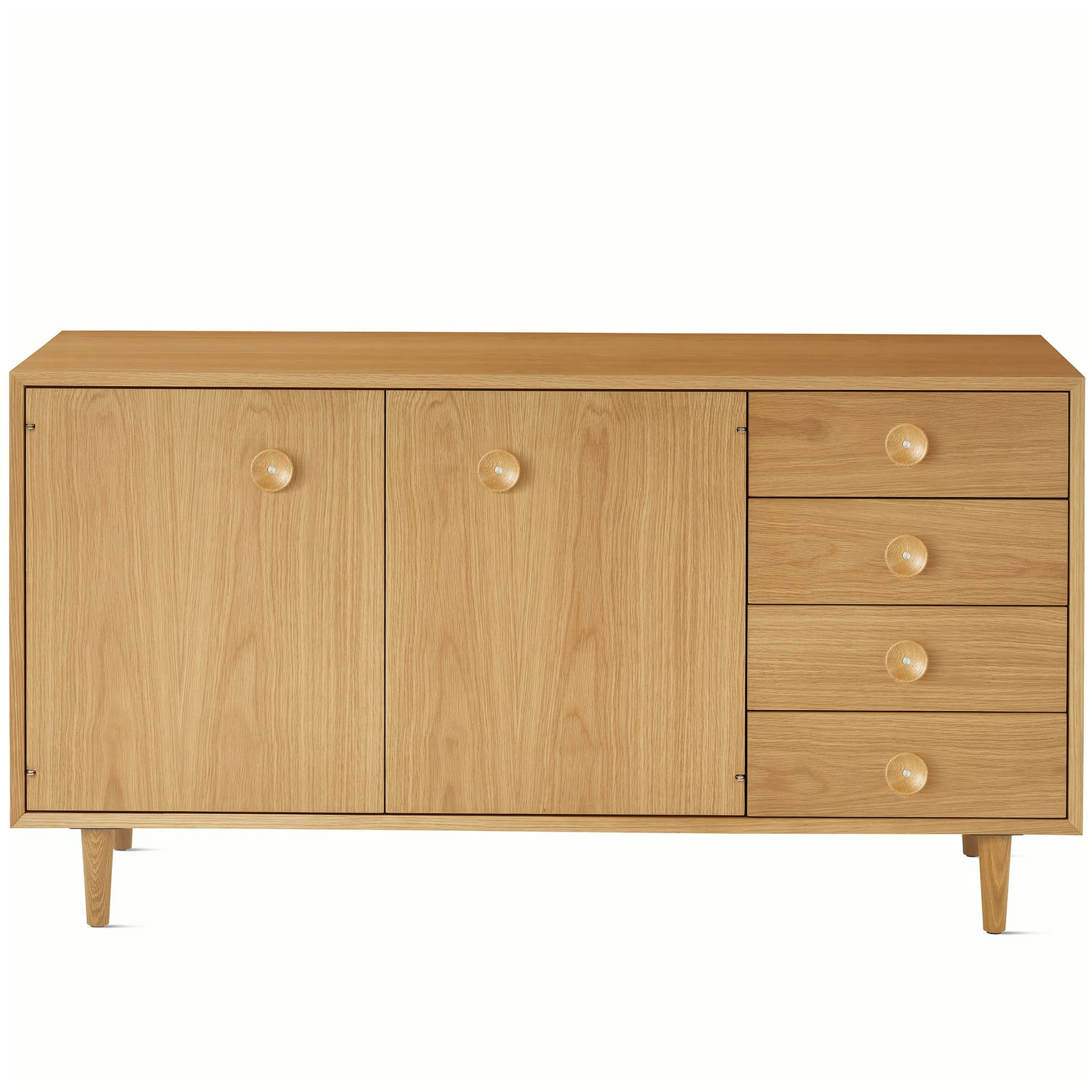 Nelson Basic Cabinet Series Credenza / tapered legs / wood cupcake pulls / white oak finish