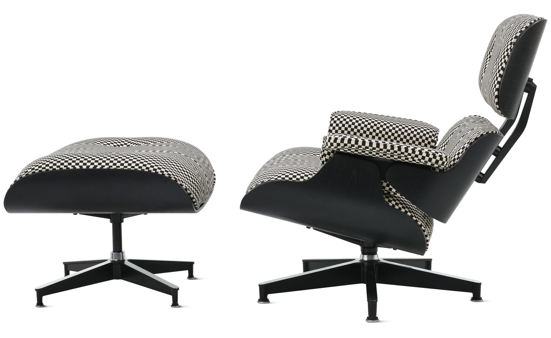 ebony eames lounge chair & ottoman / standard classic height / checker upholstery black/white
