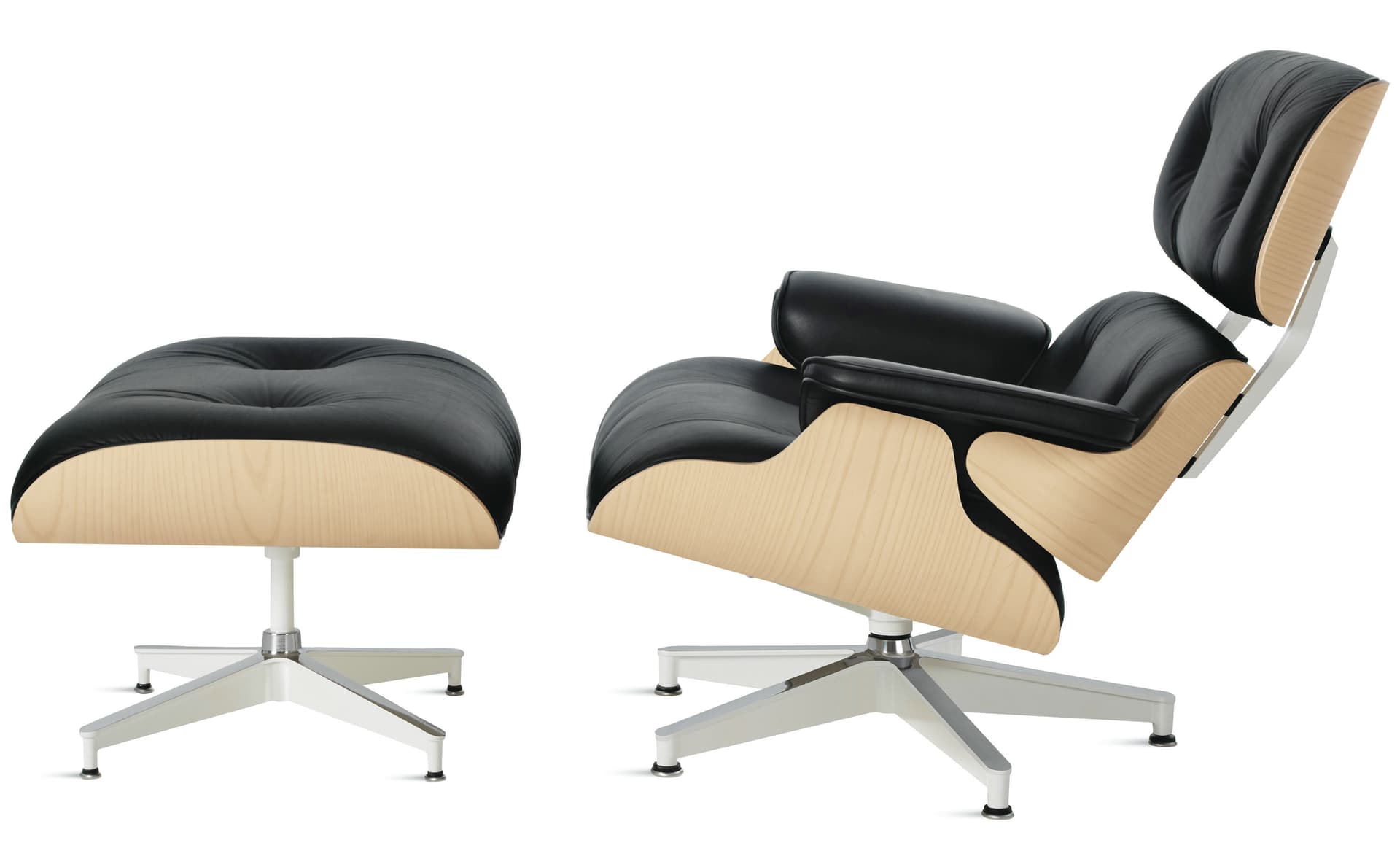 white ash eames lounge chair & ottoman / standard classic height / 2100 leather upholstery black