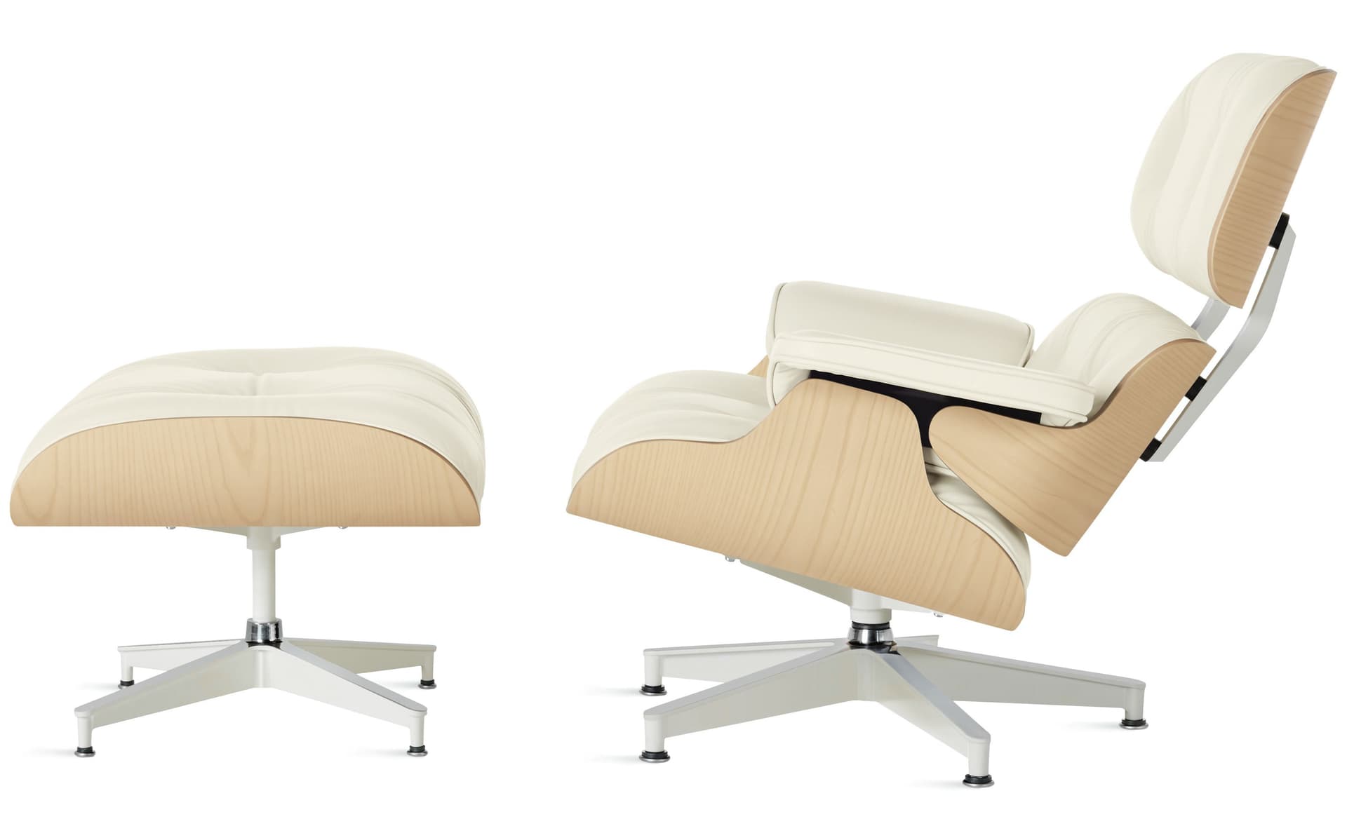 white ash eames lounge chair & ottoman / standard classic height / 2100 leather upholstery ivory