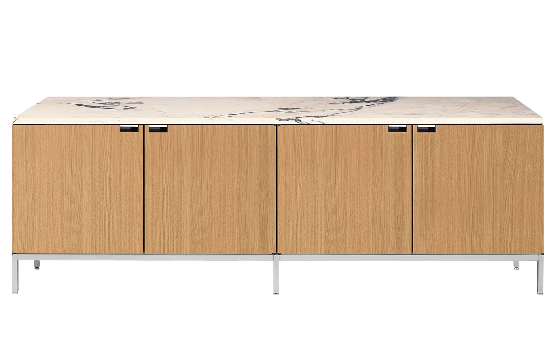 2544M / all cabinets / polished chrome base / natural oak body / satin coated arabescato marble top / no central locking system