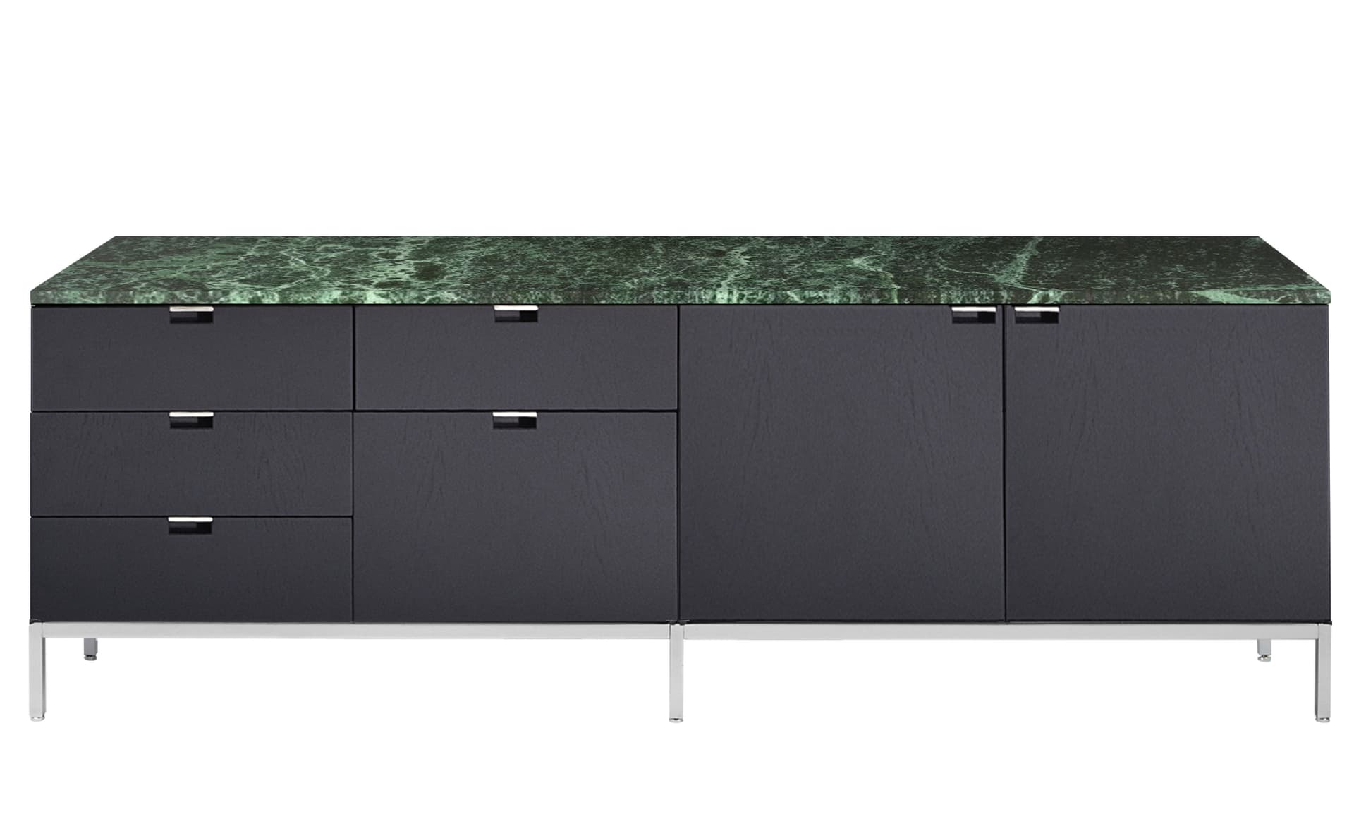 2547M / two right cabinets / polished chrome base / ebonized oak body / satin coated verdi alpi marble top / no central locking system