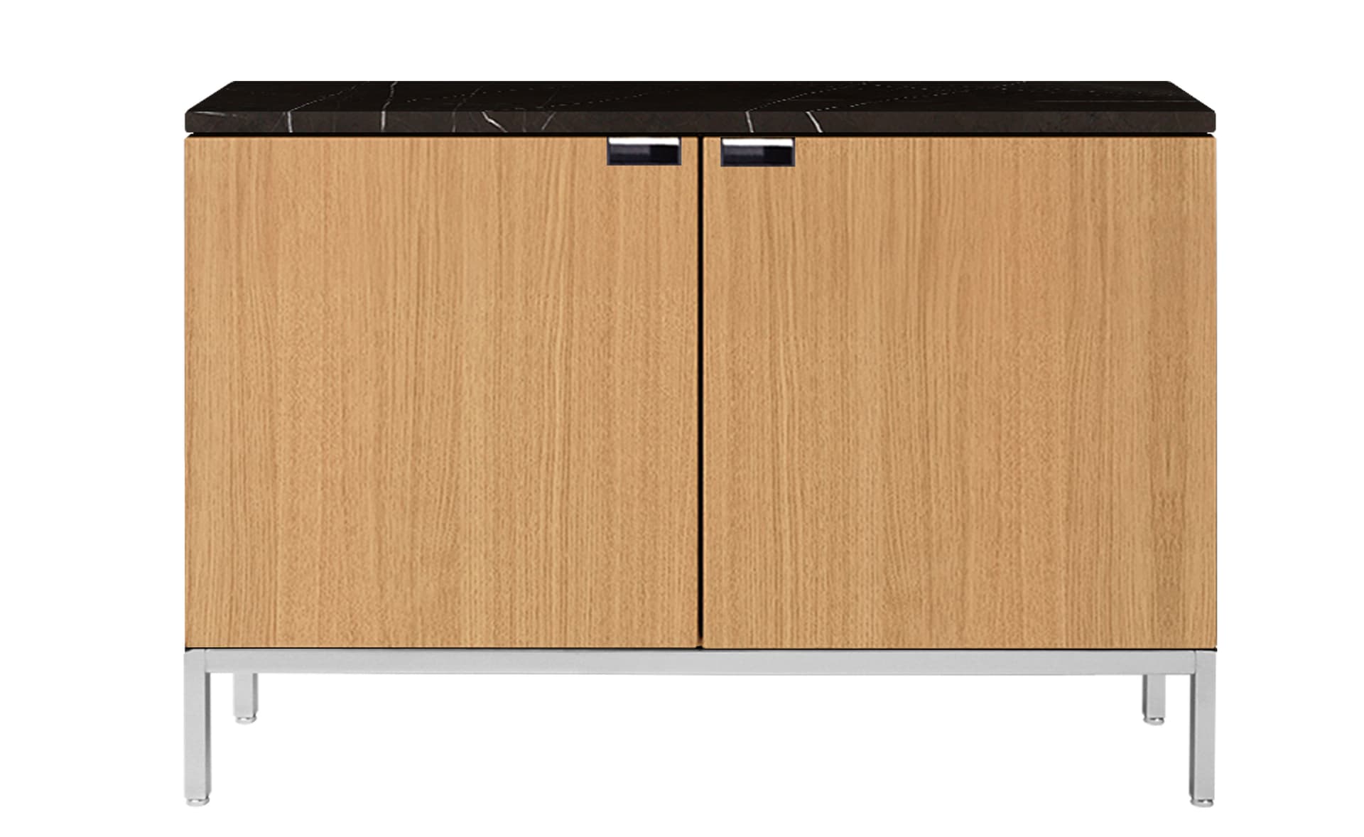 2545M / two cabinets / polished chrome base / natural oak body / polished coated arabescato marble top / no central locking system