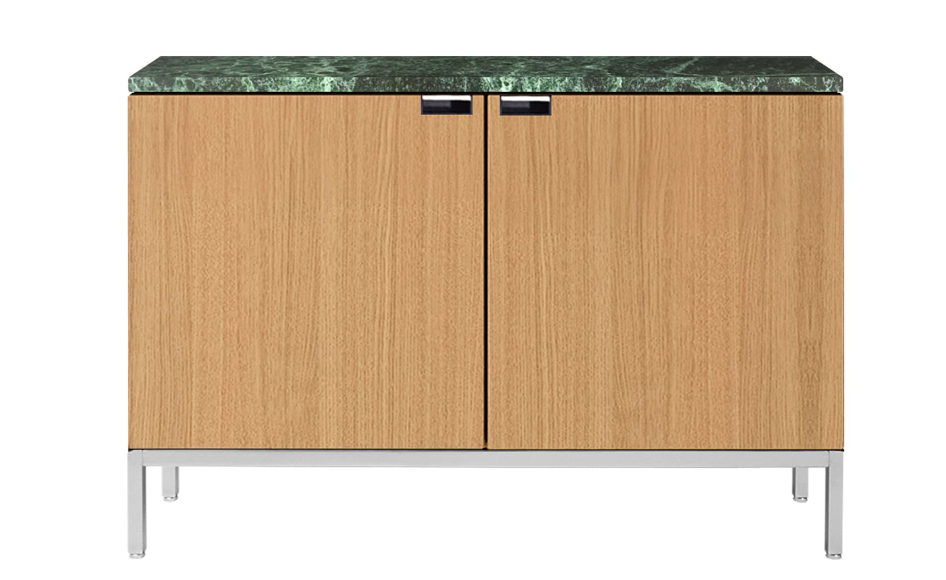 2545M / two cabinets / polished chrome base / natural oak body / polished coated verde alpi marble top / no central locking system