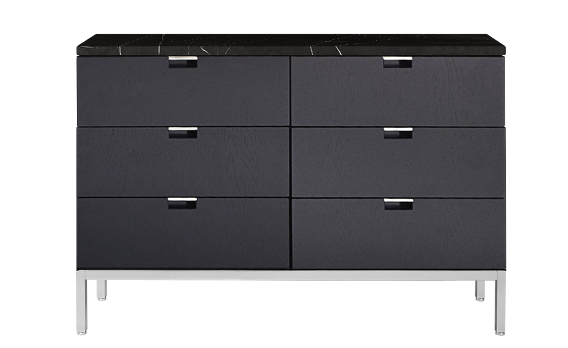 2541M / six drawers / polished chrome base / ebonized oak body / polished coated nero marquina marble top / no central locking system