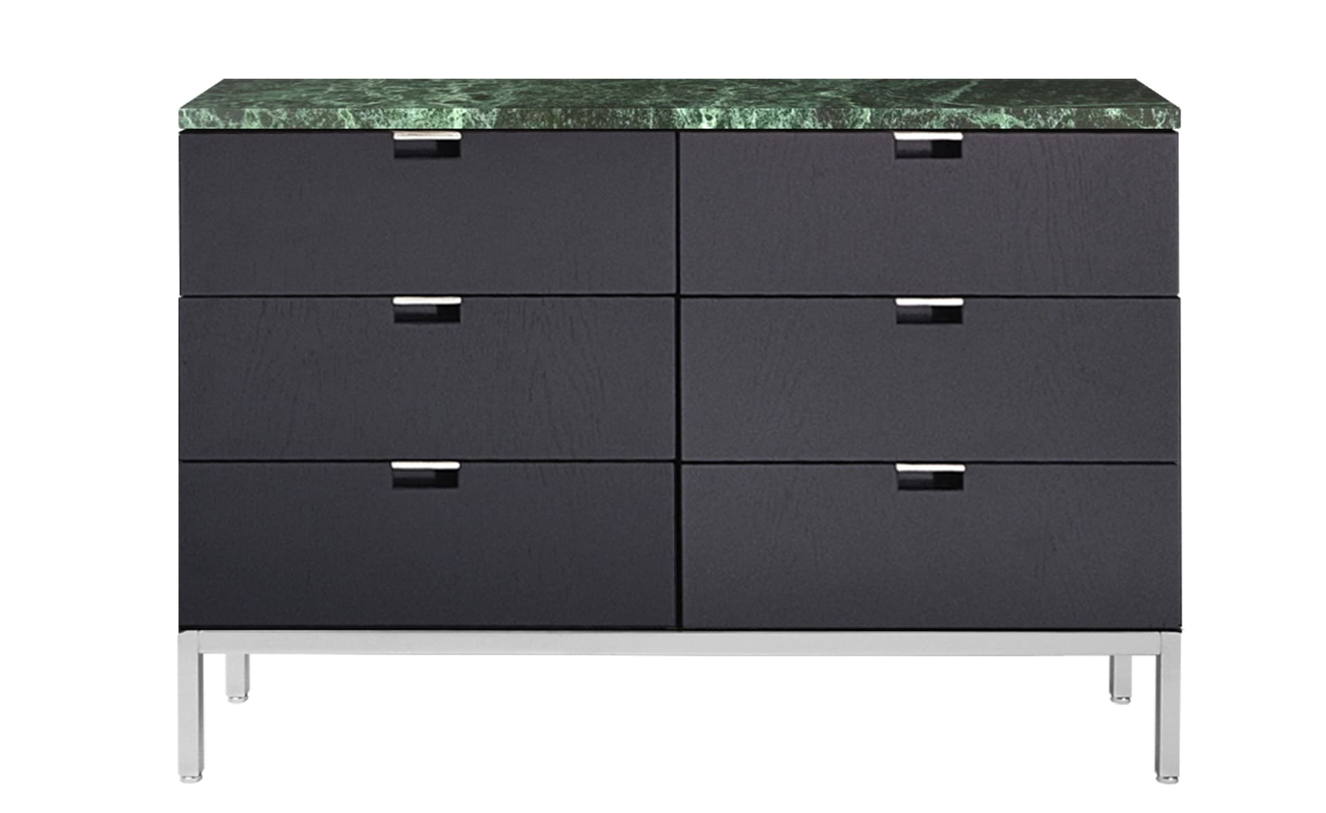 2541M / six drawers / satin chrome base / ebonized oak body / polished coated verde alpi marble top / no central locking system