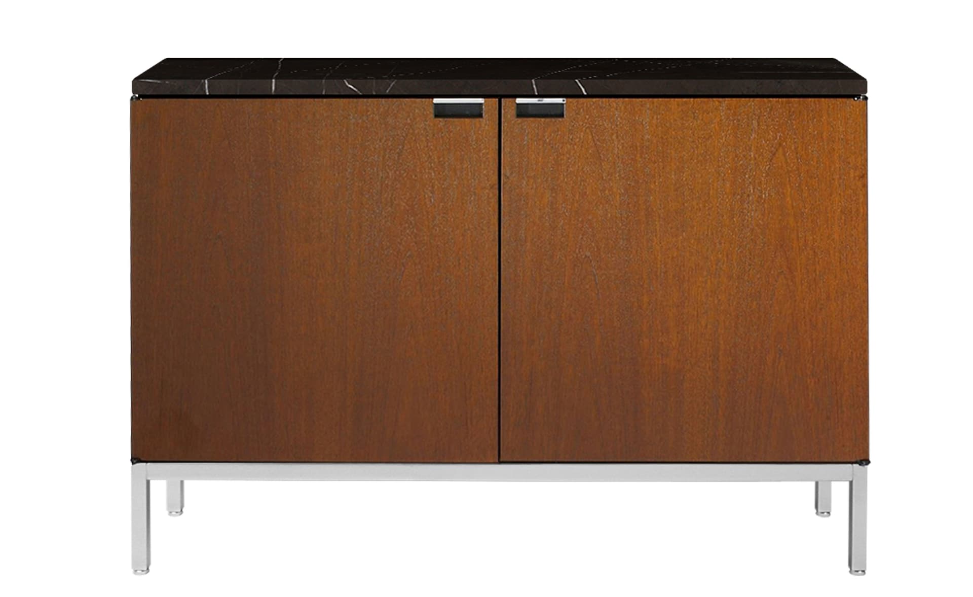 2545M / two cabinets / polished chrome base / medium brown mahogany body / polished coated nero marquina marble top / no central locking system