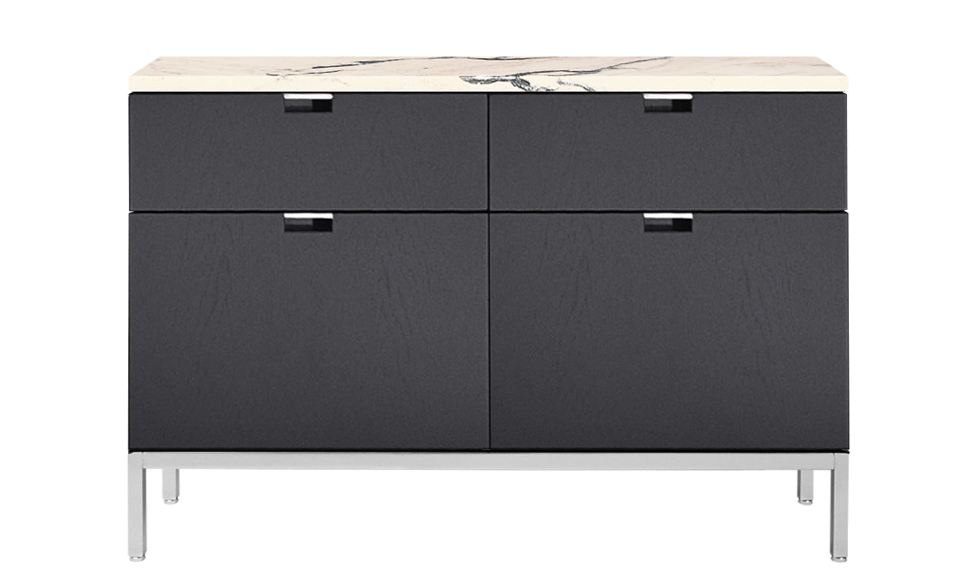 2541M / four drawers / polished chrome base / ebonized oak body / polished coated arabescato marble top / no central locking system
