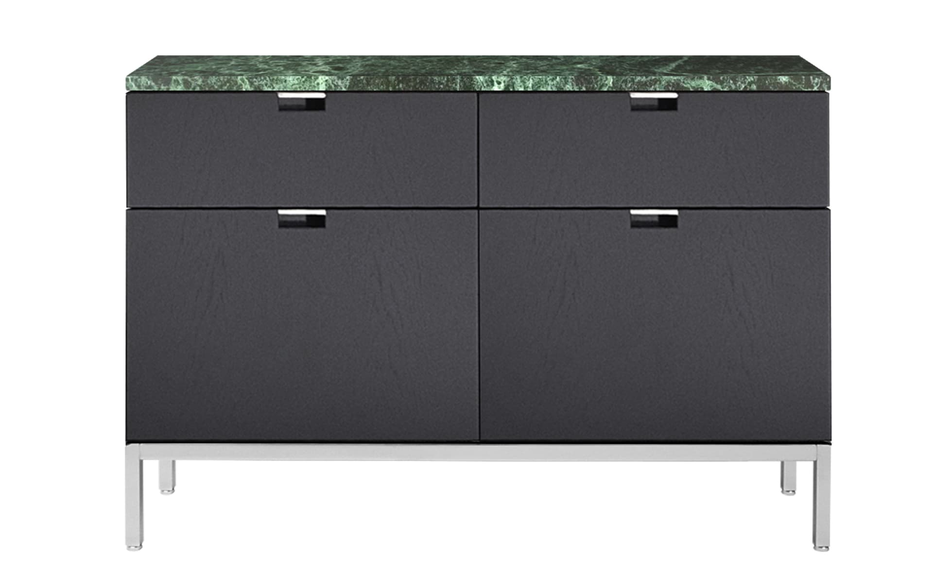 2541M / four drawers / satin chrome base / ebonized oak body / satin coated verde alpi marble top / no central locking system