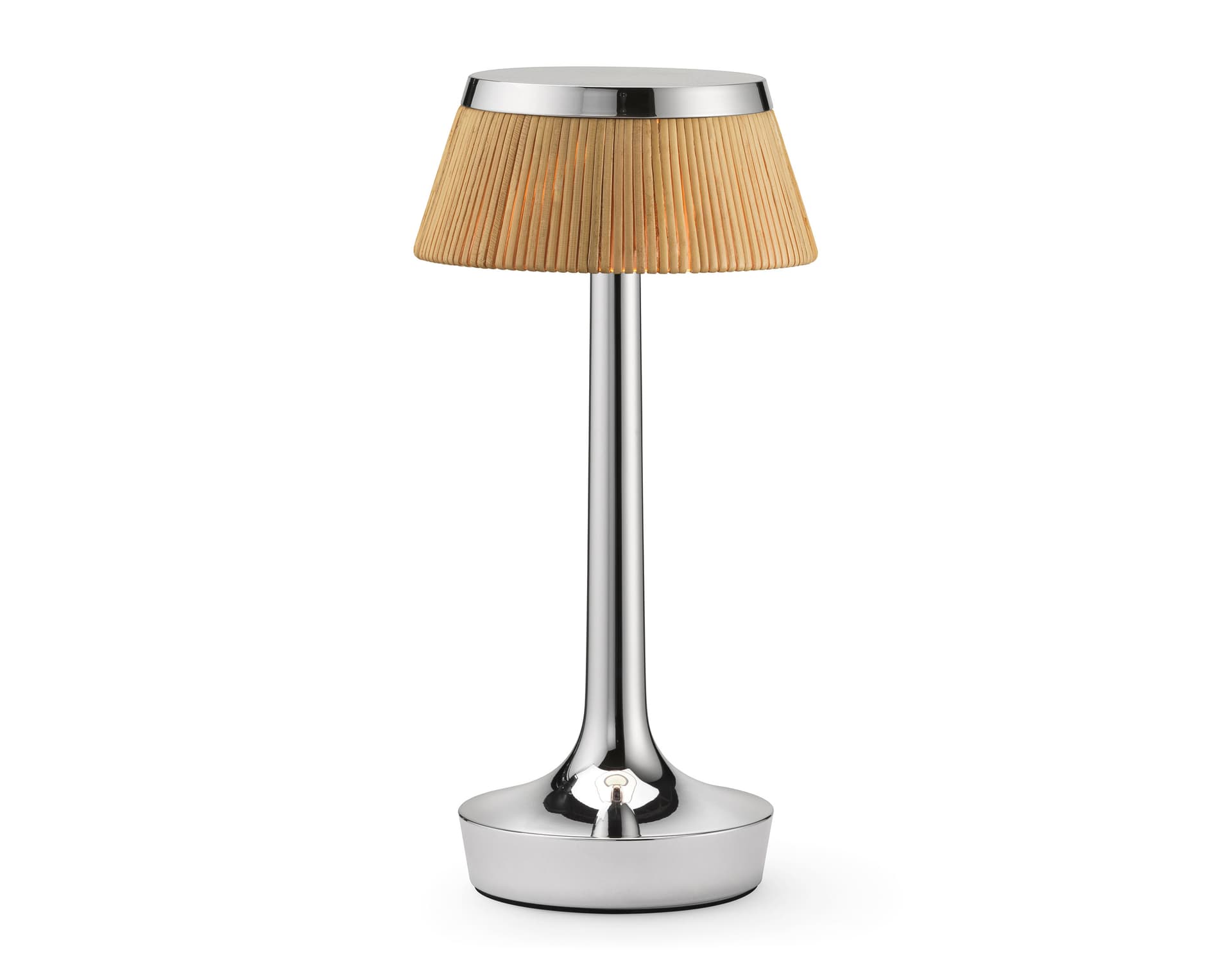 bon jour unplugged table lamp / chrome / rattan